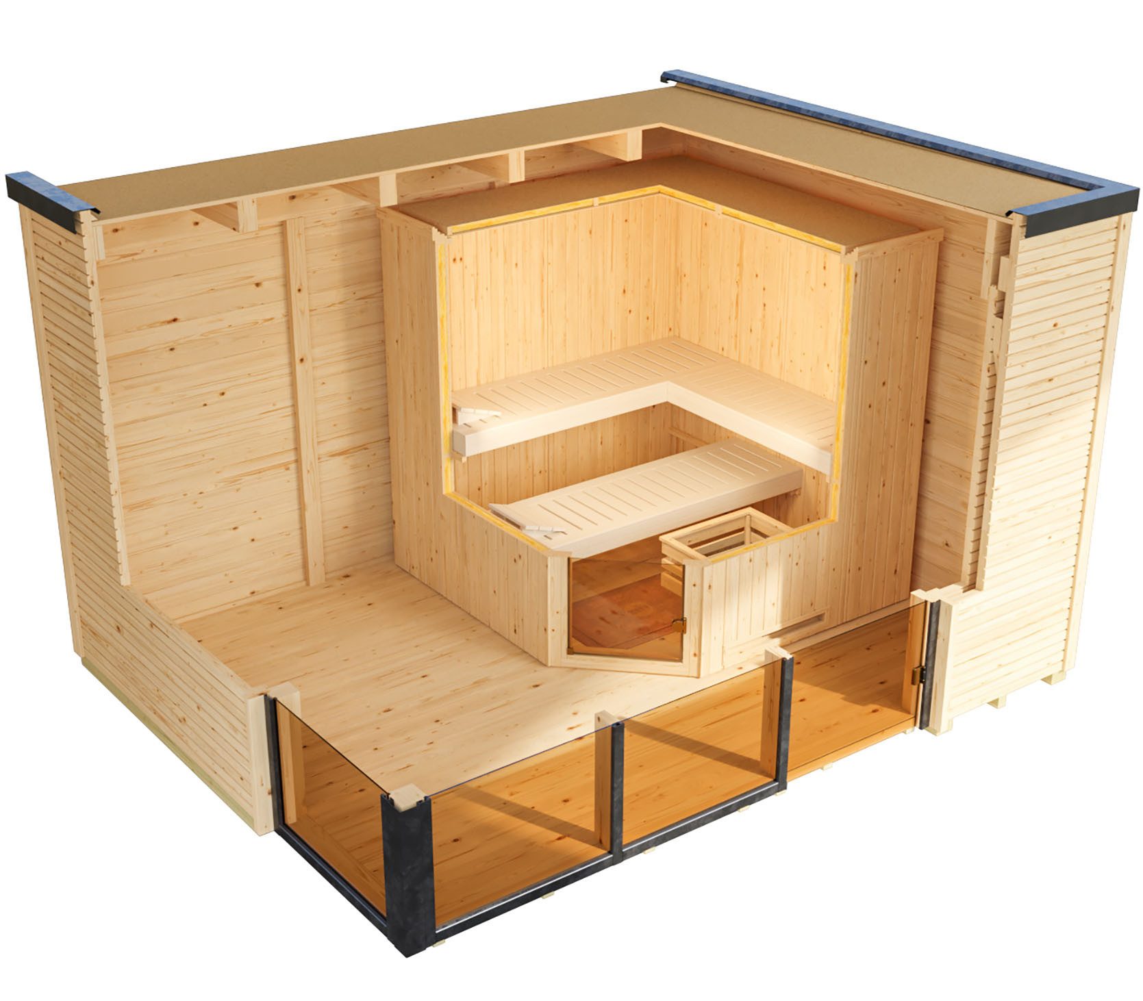 weka Saunahaus Design-Saunahaus Cubilis, BxTxH: 388 x 314 x 249 cm, 45 mm, Blockbohlen, modernes wekaLine-Profil