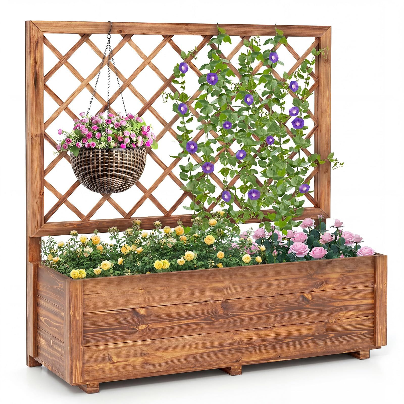 COSTWAY Blumenkasten Hochbeet mit Rankgitter (1 St), Pflanzkübel mit Sichtschutz, für Kletterpflanzen