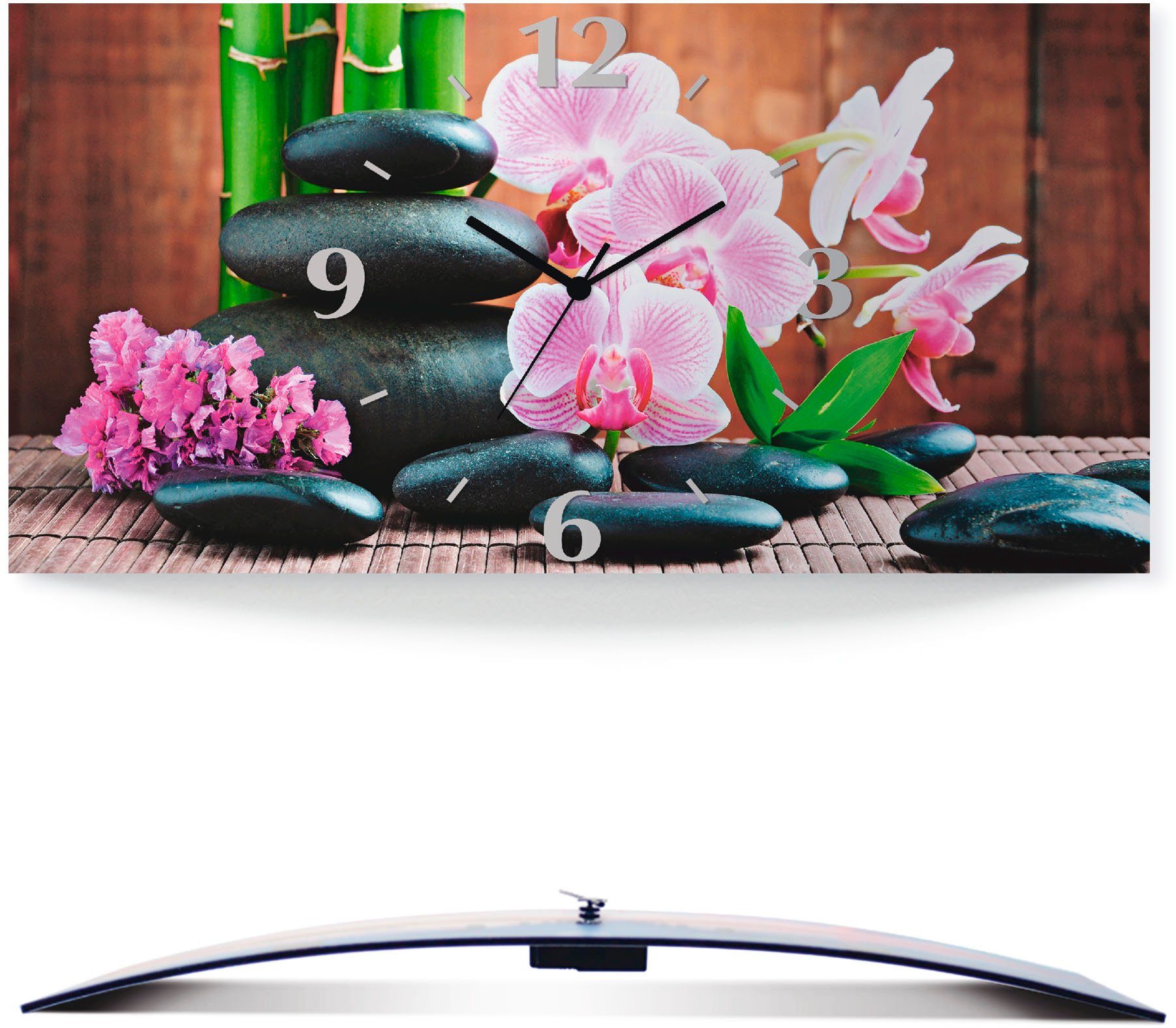Artland Wanduhr Spa Konzept Zen Steinen Orchideen (wahlweise mit Quarz- oder Funkuhrwerk, lautlos ohne Tickgeräusche)