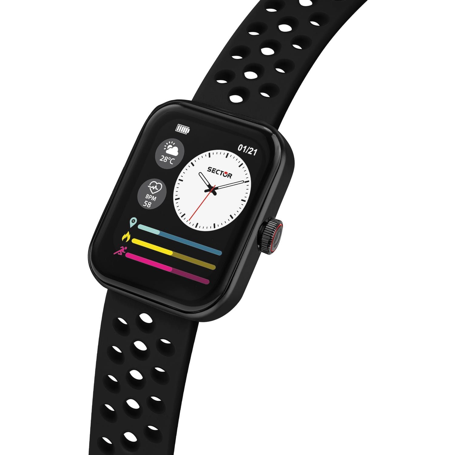 Sector Sector Herren Armbanduhr Analog-Digit Smartwatch (kompatibel ab Android 5.1+ und IOS 8.0), Analog-Digitaluhr, Herren Smartwatch rund, groß (45,5mm), Silikonarmband schwarz, Sport