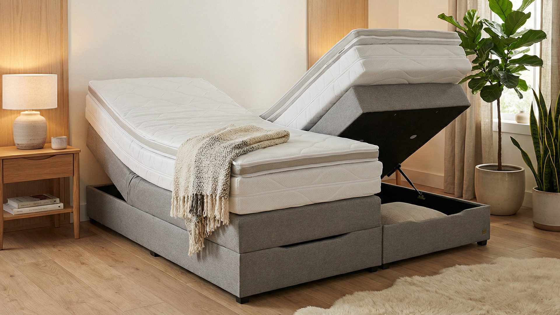 PAARA Boxspringbett ohne Kopfteil mit Bettkasten inkl. Matratze und Topper, Komplettset, mit innovativem Belüftungssystem