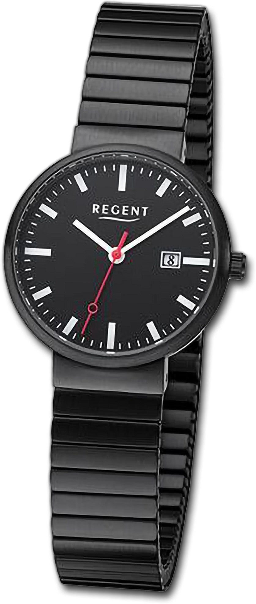 Regent Quarzuhr Regent Damen Armbanduhr Analog, Damenuhr Edelstahlarmband schwarz, rundes Gehäuse, extragroß (ca 29mm)