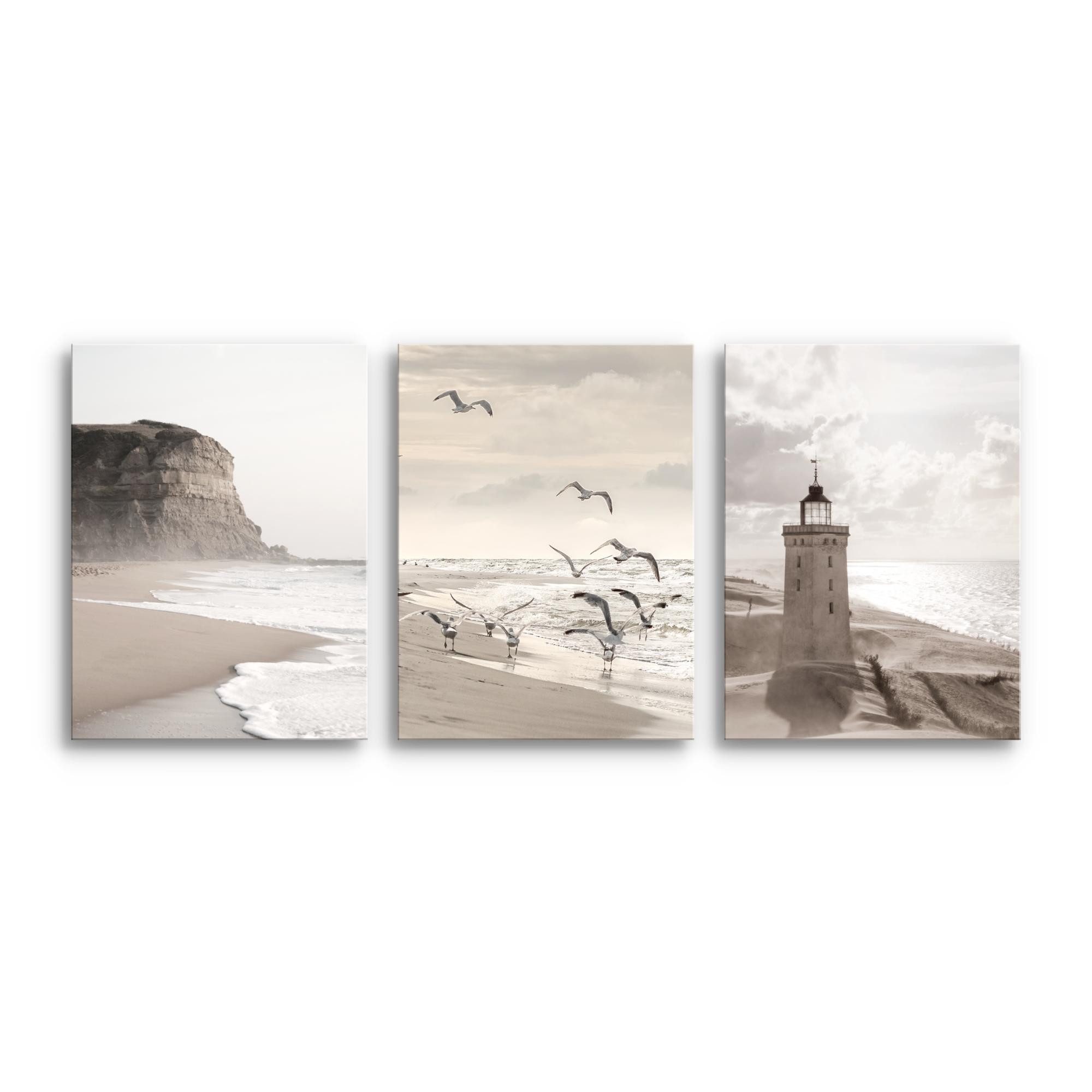 Novart Wandbild Wandbild Relax Meer Entspannung Bilder Set AUFHÄNGFERTIG, Strand