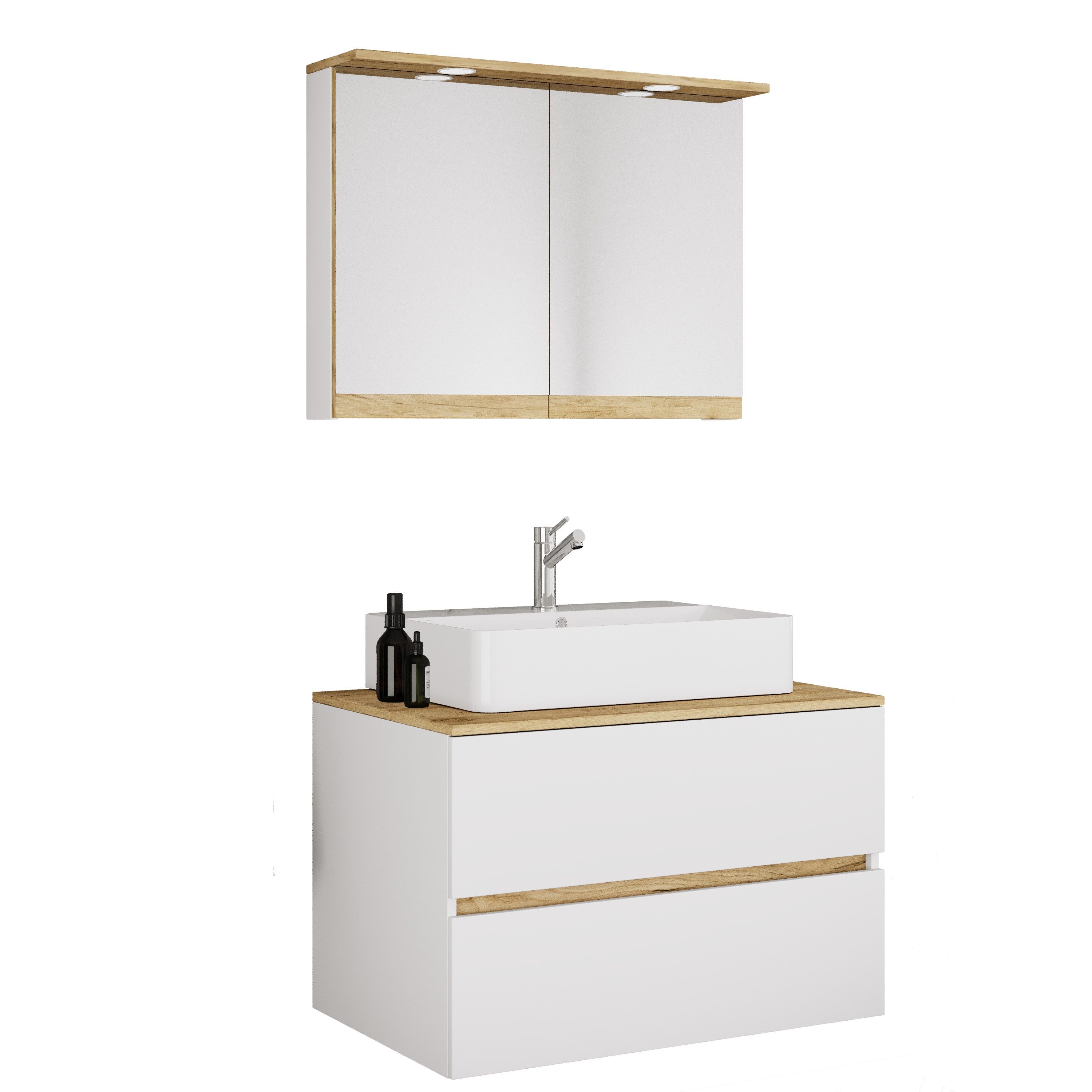 VCM Waschtisch 3 teilig Badmöbel-Set Waschplatz Cosila (Set, 3-St., 1x Unterschrank 1x Waschbecken 1x Spiegelschrank)