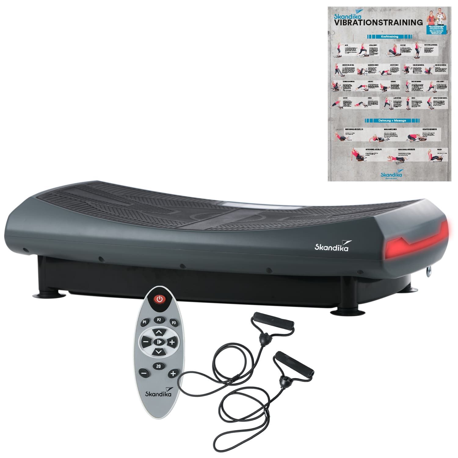 Skandika Vibrationsplatte 4D Vibration Plate V2000, Curved Design, Fernbedienung, (60 Stufen, 3 + 3 Programme, Oszillierende Vibration), 2 Kraftvolle Motoren, Flüsterleise, Maximales Benutzergewicht 125 kg
