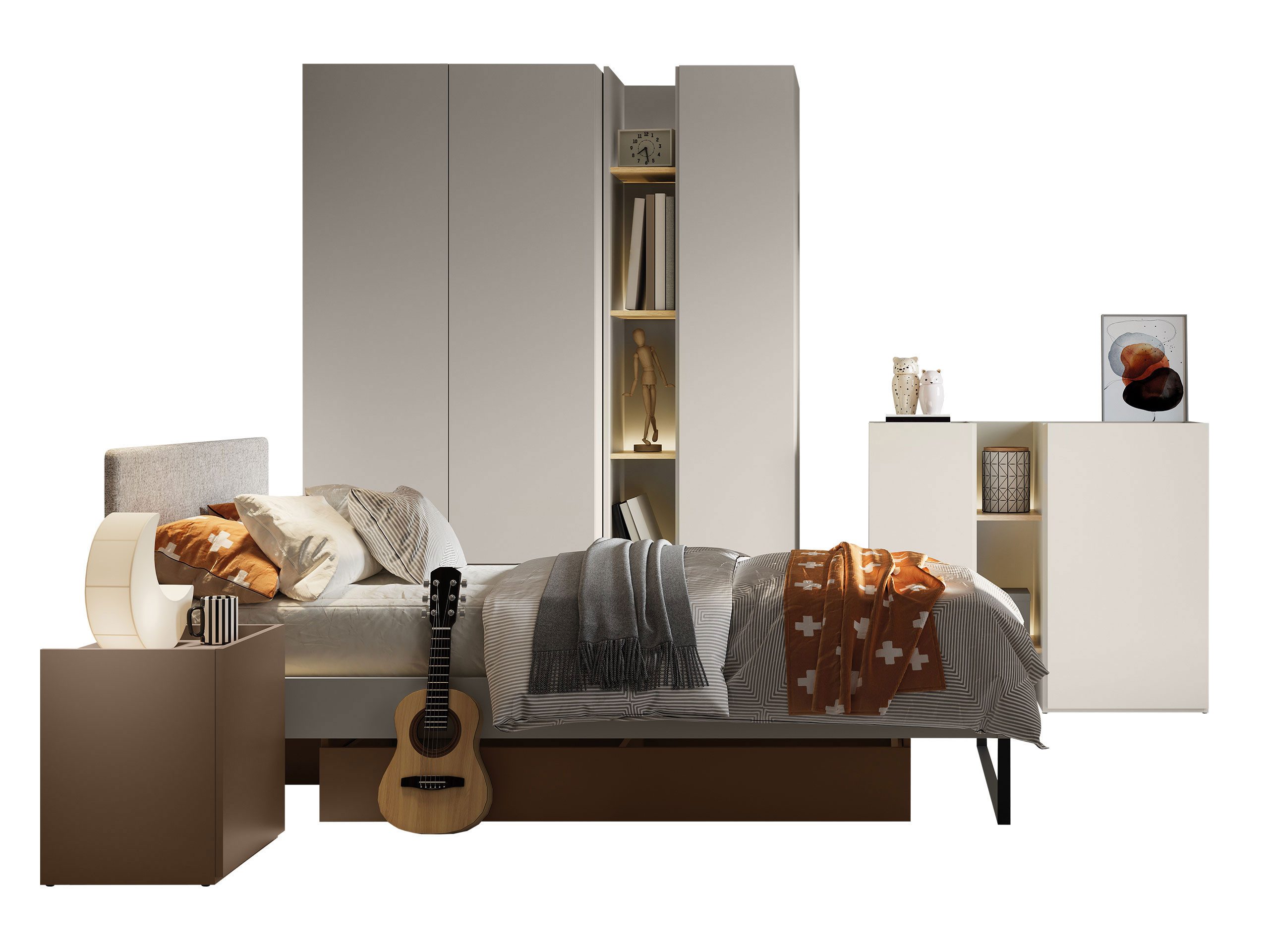 MIRJAN24 Jugendzimmer-Set Sigma II, (5er-Set, Kleiderschrank, Regal, Kommode, Bett, Nachttisch), LED-Beleuchtung, Lattenrost