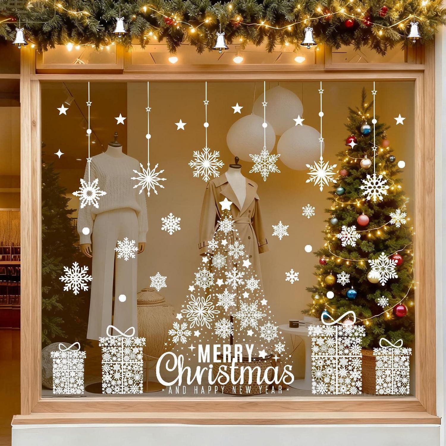 LuxusKollektion Fensterbild Fensterbilder Weihnachten Schneeflocken 129 Stk. weiß