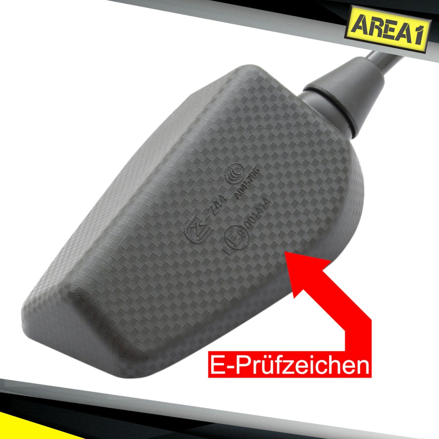 Area1 Motorradspiegel Motorrad Rückspiegel Set (Rechts+Links) 2xM10 Rechtsgewinde (E-geprüft", inkl. 5 Adapter)