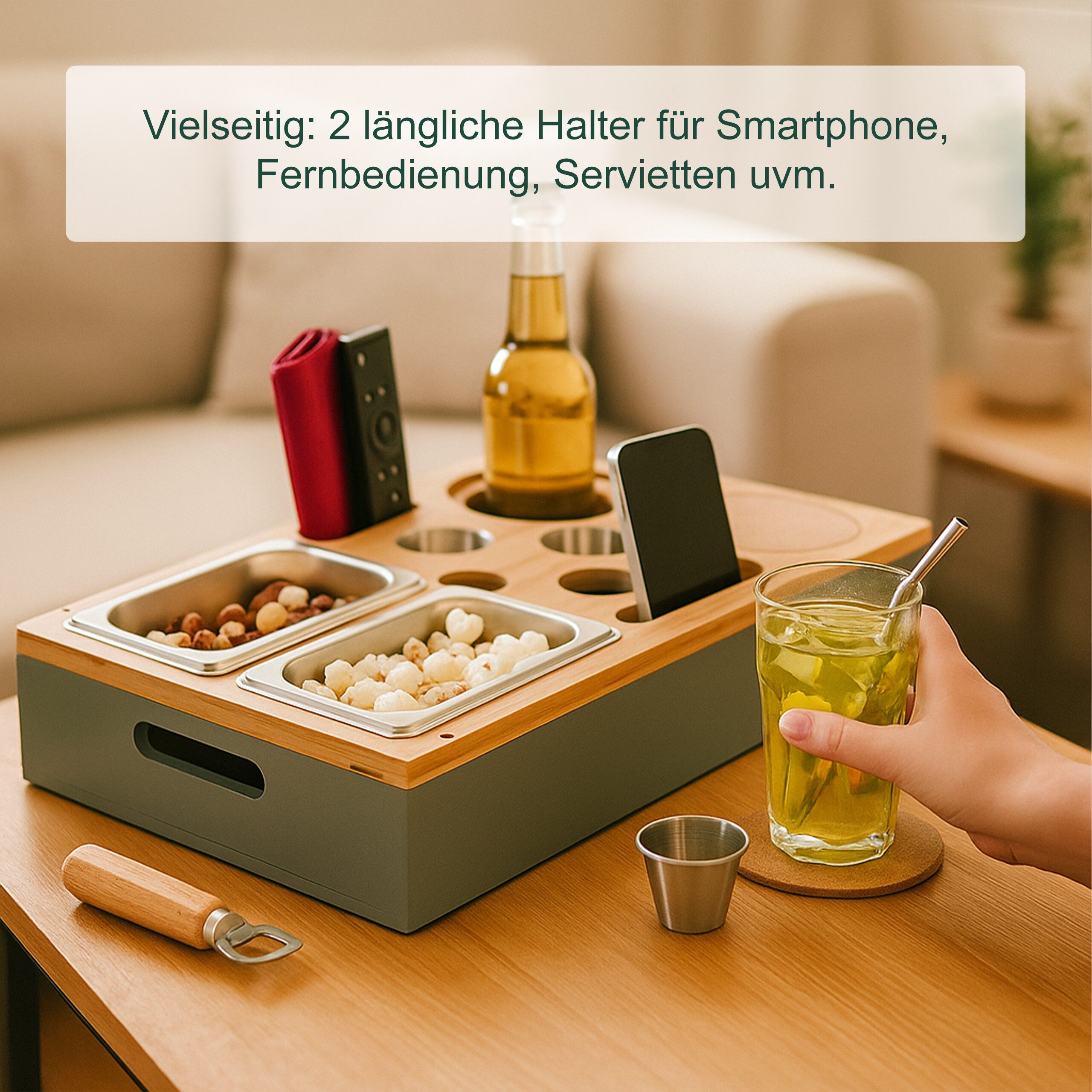 relaxdays Tabletttisch Couchbar mit Zubehör (9-St), grau – Bild 2 von 5