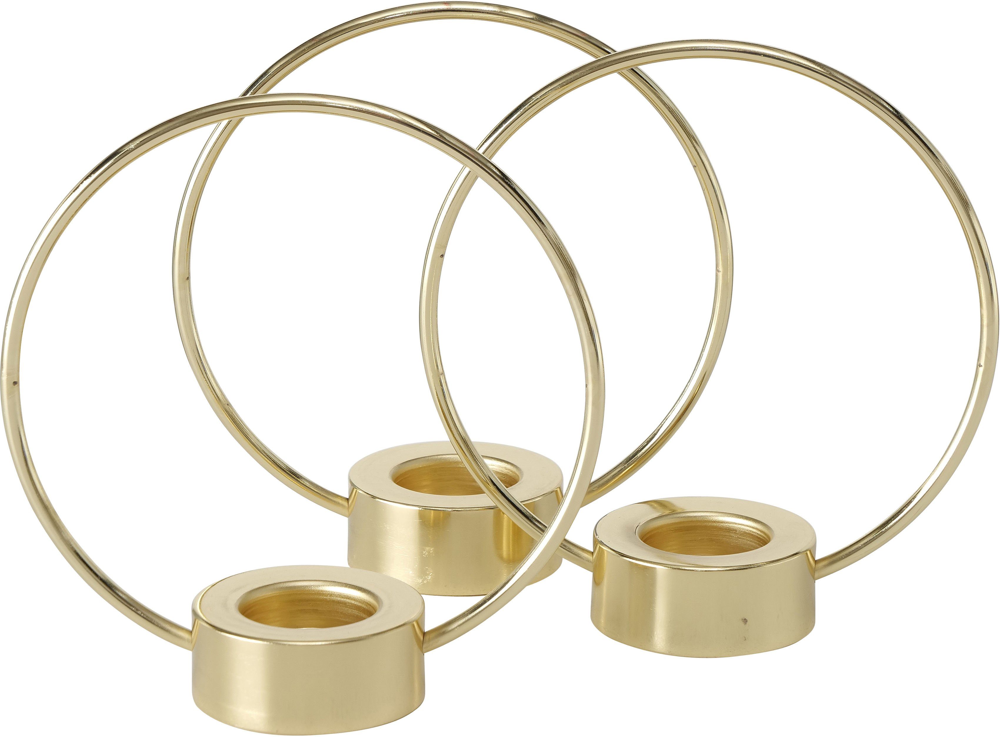 BOLTZE Teelichthalter Rumba (Set, 3 St), Kerzenhalter, aus Eisen, Höhe ca. 20 cm, Ø ca. 18 cm goldfarben