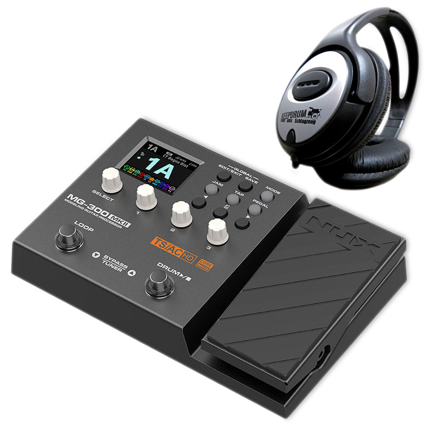Nux E-Gitarre NUX Multi-Effektgerät MG-300 MKII für E-Gitarre mit Kopfhörer, Effektgerät, Effektgerät, Vorteils-Set mit Kopfhörer
