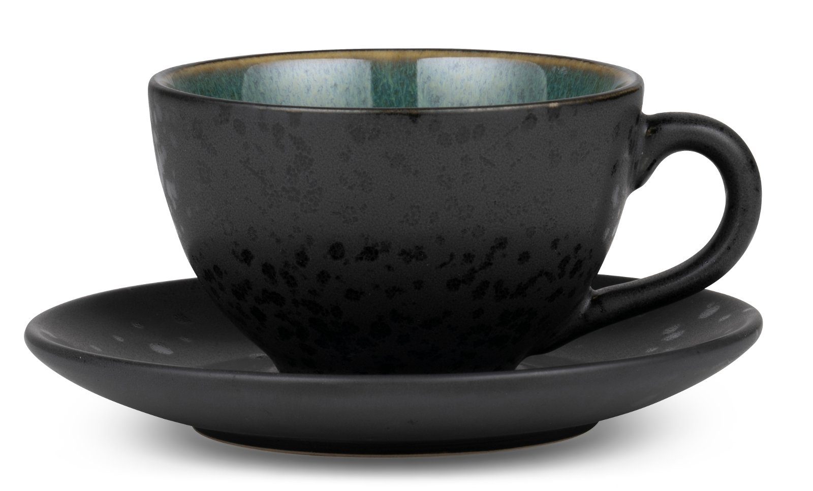 Bitz Tasse Tasse mit Untertasse black / green 0,24 l, Steinzeug, Tasse mit Untertasse 24 cl Steinzeug Schwarz/Grün