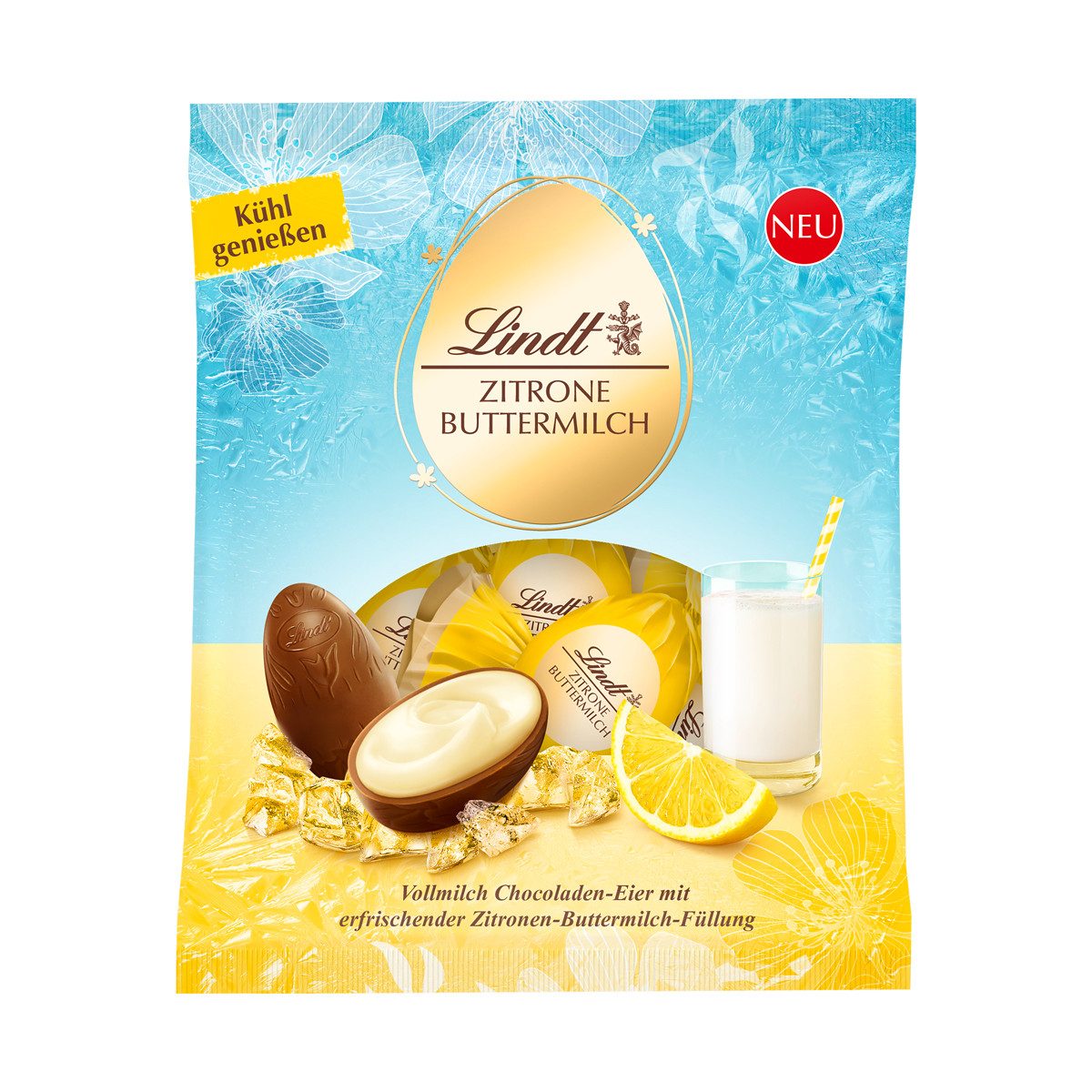 LINDT Schokolade, Lindt Lindor Eier Vollmilch Zitrone Buttermilch Cremefüllung 85g