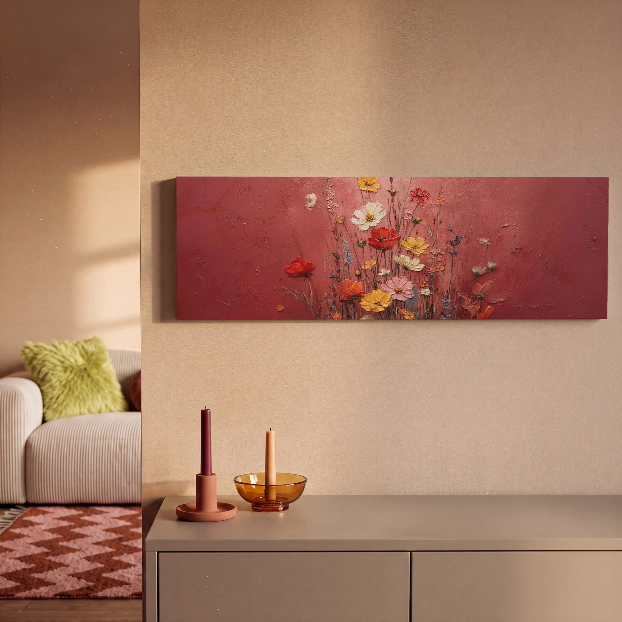 OneMillionCanvasses® Leinwandbild Panorama Blumenbouquet - Tiefe - Spürbare Textur, Fotodruck (1 St), Wandbild, Deko Schlafzimmer Wohnzimmer Flur 60x20 cm – Bild 2 von 5