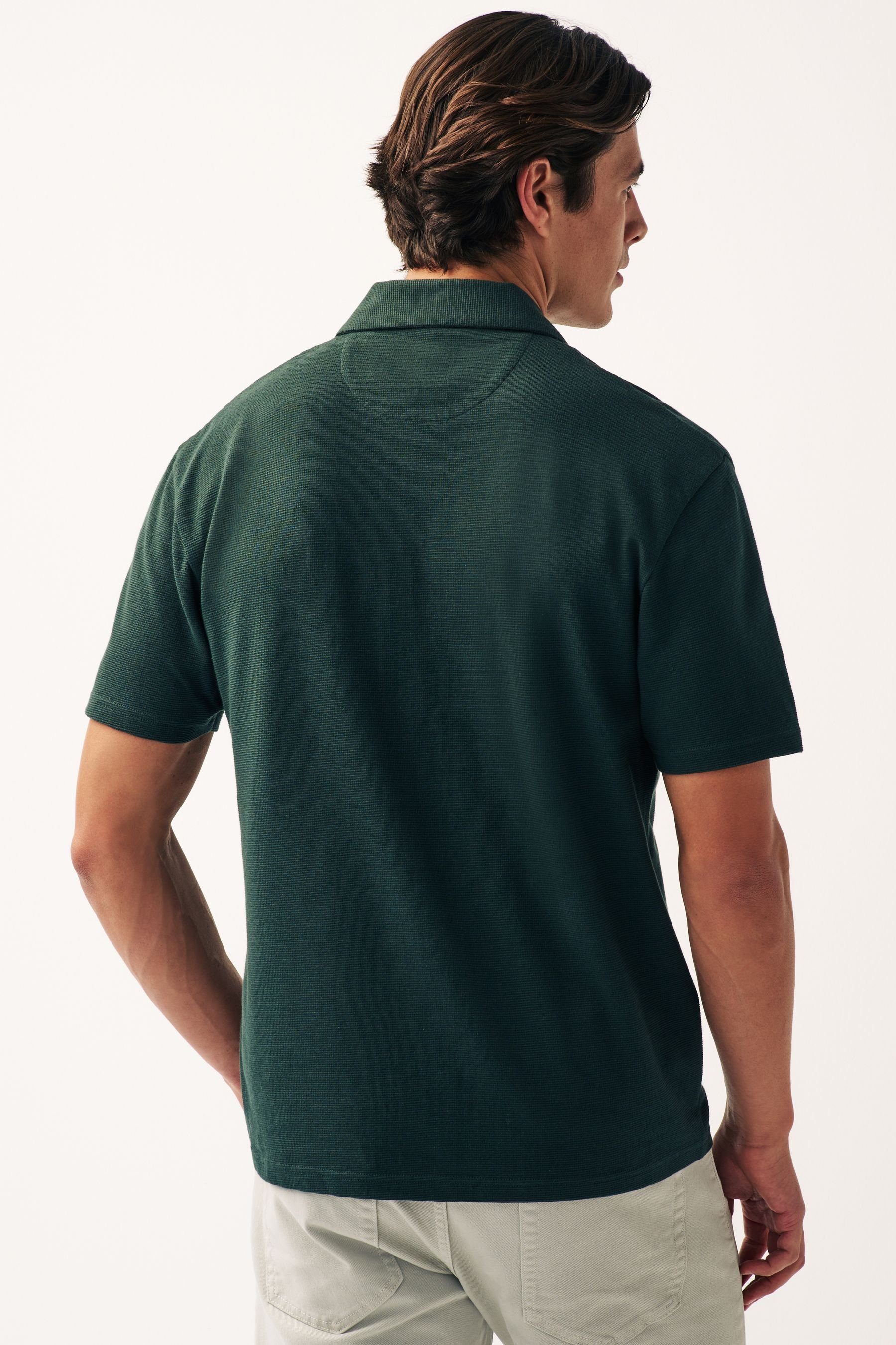 mit kubanischem (1-tlg) Polo-Shirt Green Kragen Poloshirt Textured Next