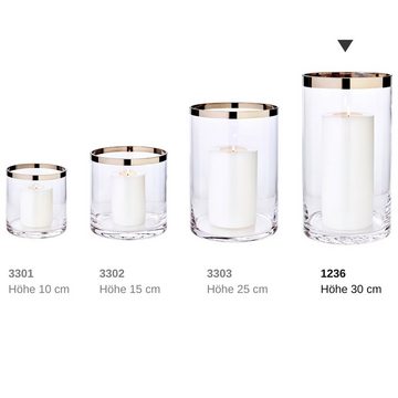 EDZARD Windlicht Molly, Höhe 30 cm, Ø 17 cm, aus Kristallglas mit Platinrand, Kerzenhalter für Stumpenkerzen