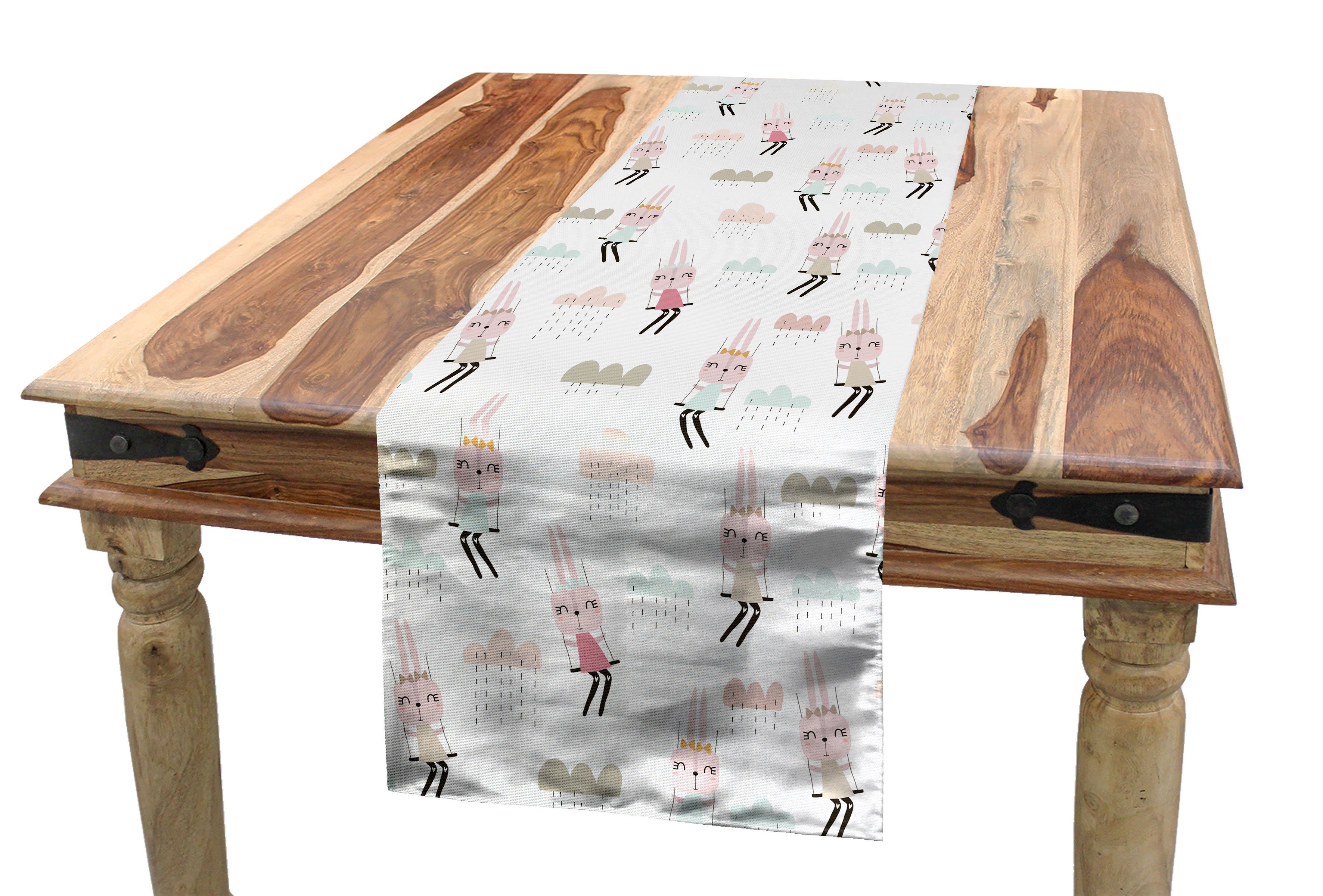 Abakuhaus Tischläufer Esszimmer Küche Rechteckiger Dekorativer Tischläufer, Tier Doodle Kaninchen-Mädchen | Tischläufer