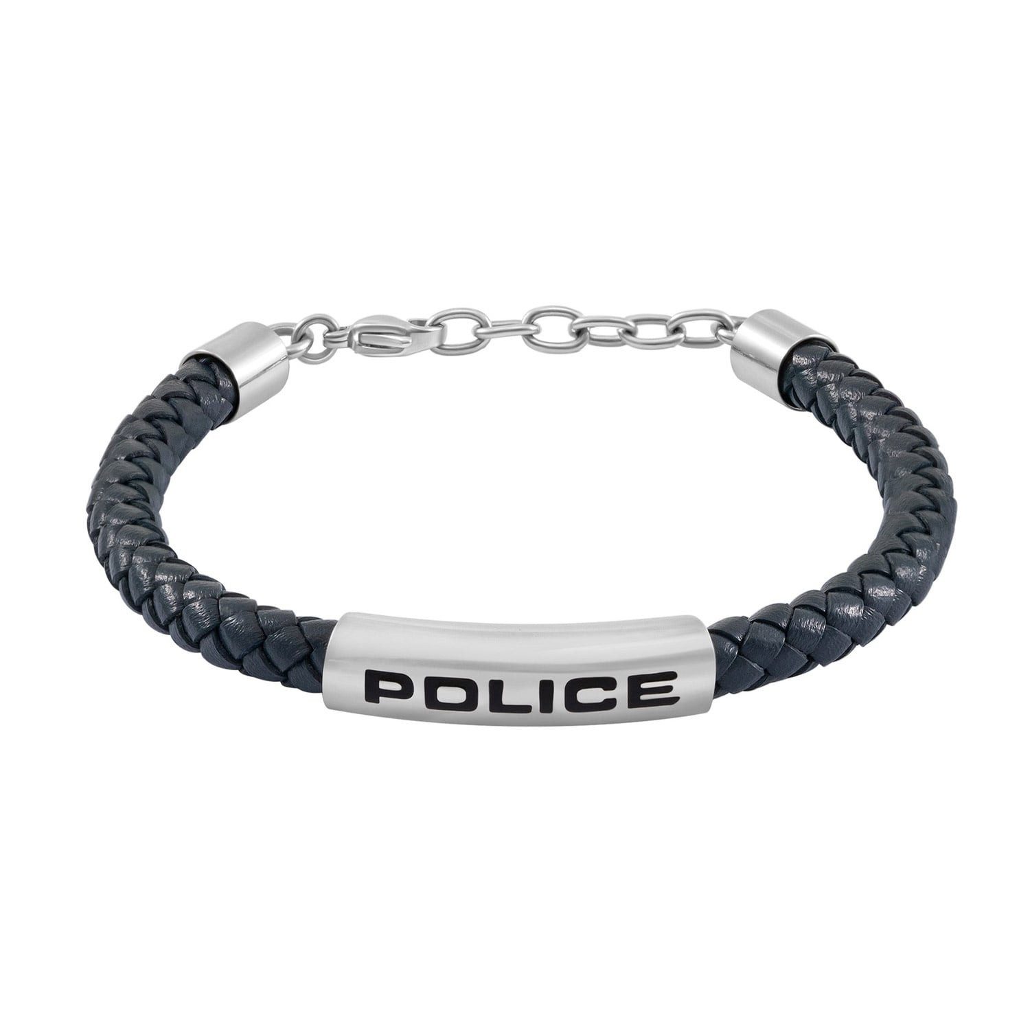 Police Edelstahlarmband Herren Leder-Skyfall Dunkelblau