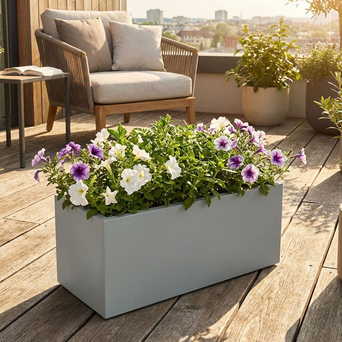 Prosperplast Blumenkasten Rechteckiger Pflanzkasten 58cm, 35L Beton-Grau, Kunststoff, UV-Schutz, Moderner 35L Pflanzkasten in Beton-Grau – frostsicher & UV-beständig