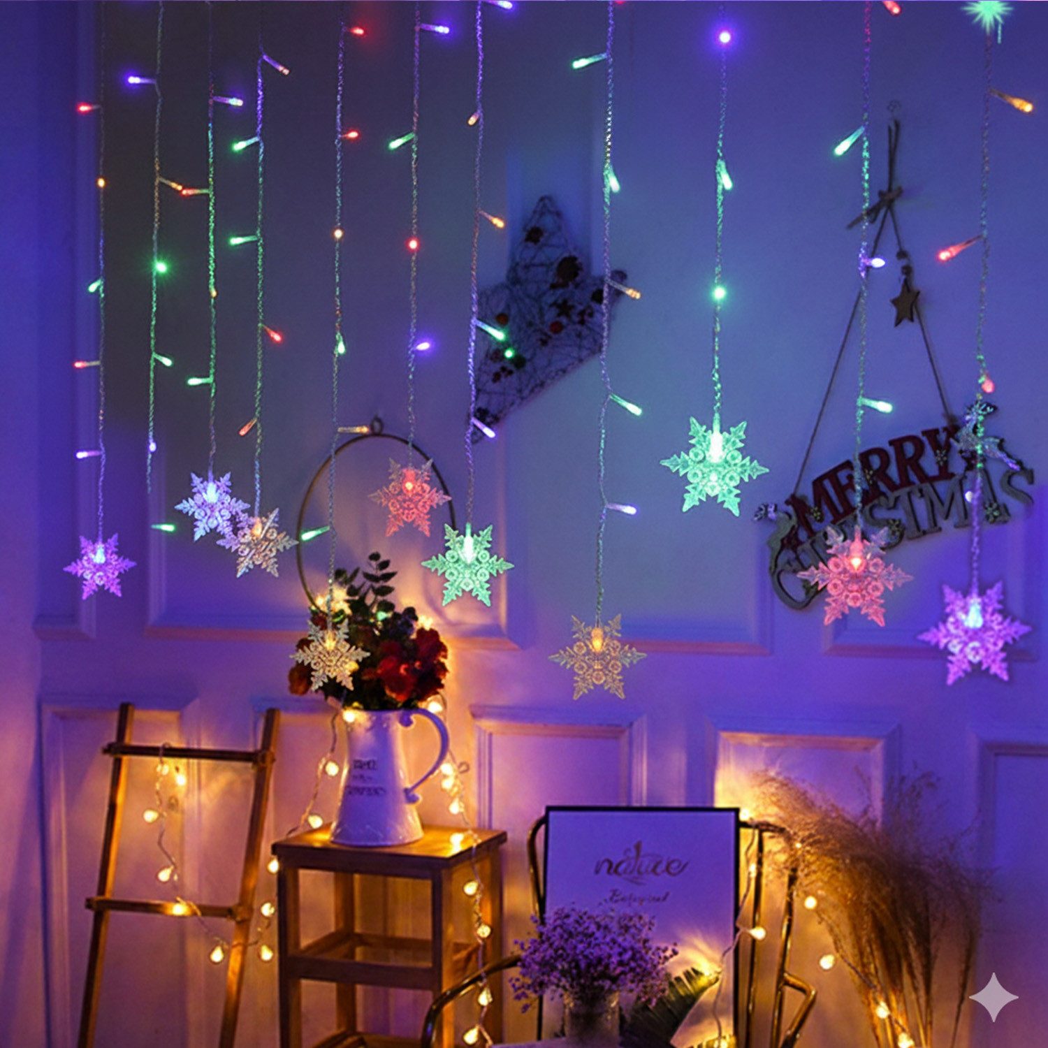 Sunicol Lichterkette Schneeflocke Weihnachtendeko LED Lichtervorhang, 8 Mod günstig online kaufen