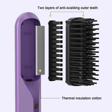 Rutaqian Glätteisen Haarglätter Bürste 2 in1 Elektrische Haarglätterkamm mit 3 Heizstufen, Tragbarer Kabellose Haarglätterbürste für die Reise, Verbrühungsschutz und schnelle Erwärmung Damen-Haarwerkzeuge