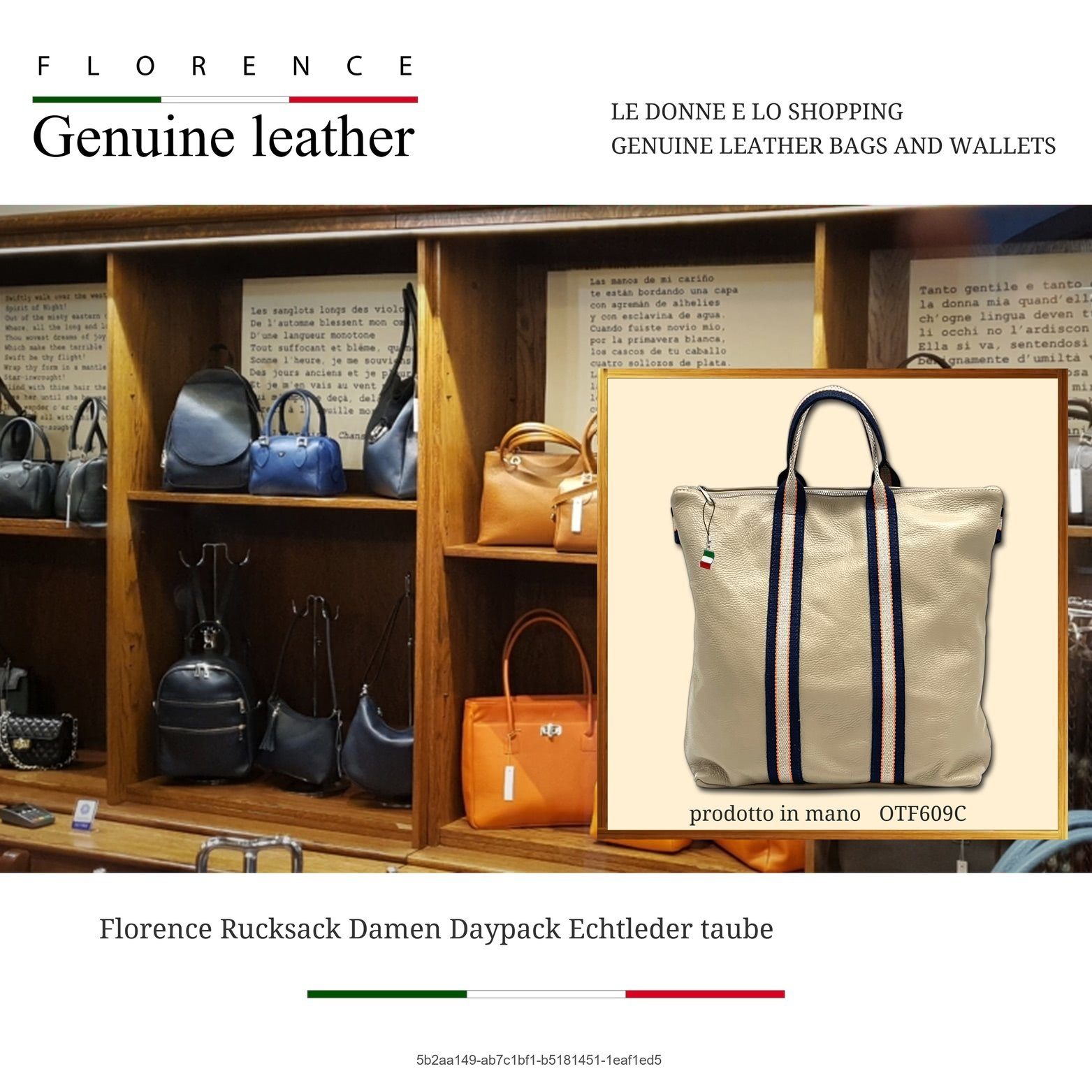 FLORENCE Handtasche Florence Damen Rucksack Daypack (Cityrucksack, Cityrucksack), Damen Tasche Echtleder taupe, blau, beige, Made-In Italy