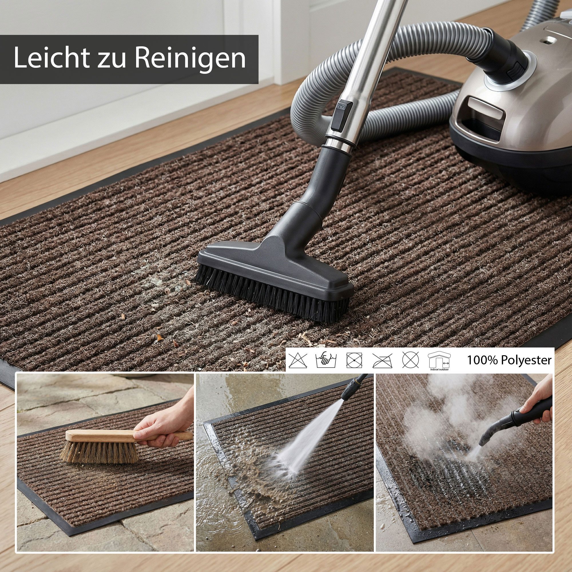 HELLSER Fußmatte für Außen & Innen – Rutschfeste Schmutzfangmatte – Braun & Schwarz, Flach & leicht zu reinigen – 60x90cm // 90x120cm – Bild 3 von 5