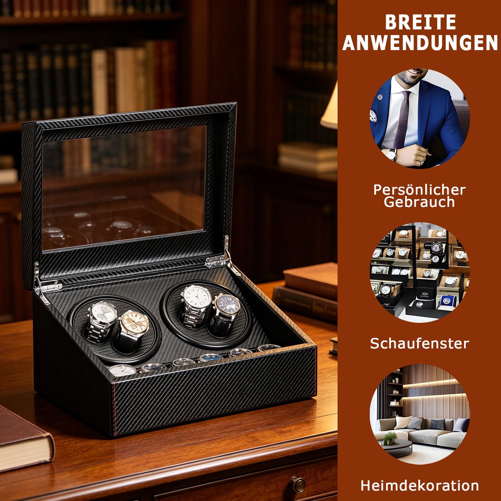 AKKEE Uhrenbeweger Automatische Uhrenbeweger Box, luxuriöser Uhrenbeweger, Uhrengehäuse mit leisem Mabuchi Motor, PU-Leder – Bild 3 von 5