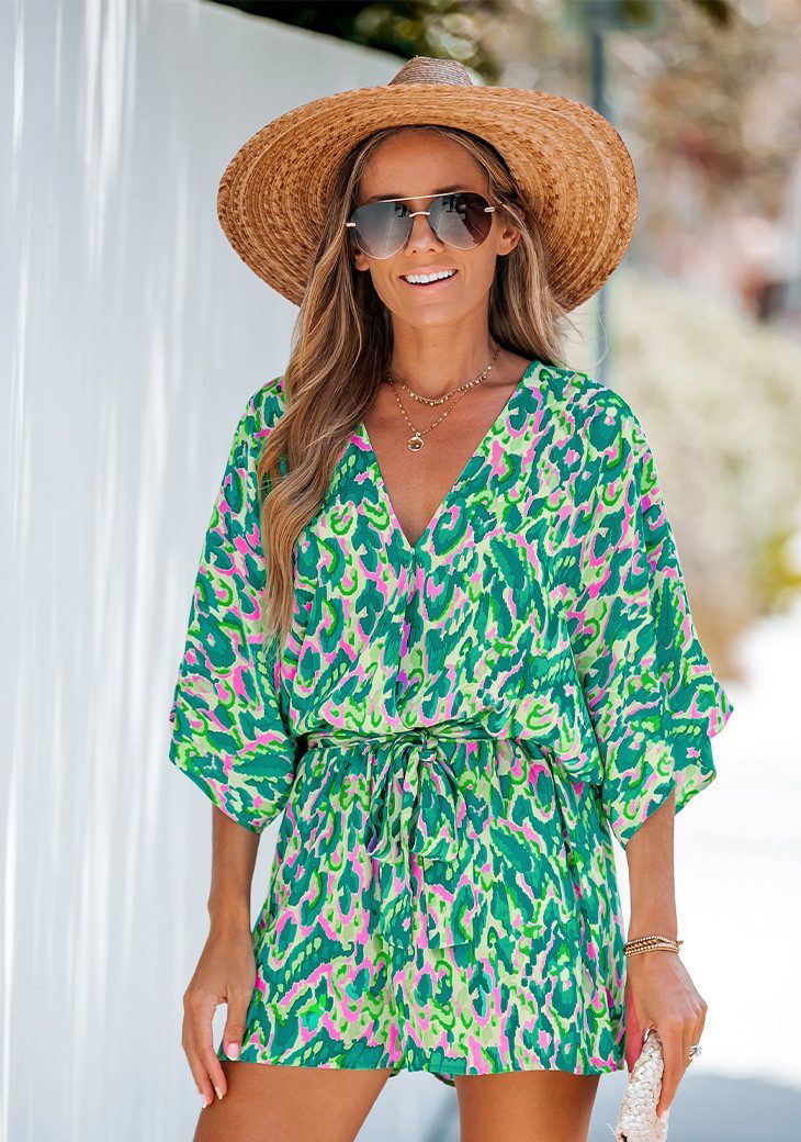 Cupshe Strampler Halbarm Weites Bein Mini Einteiler mit Bindegürtel günstig online kaufen