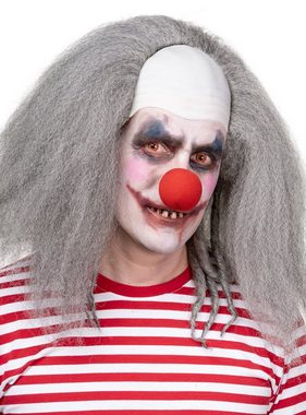 Metamorph Kostüm-Perücke Horrorclown Perücke grau, Langhaarige Clownsperücke mit Latexstirn