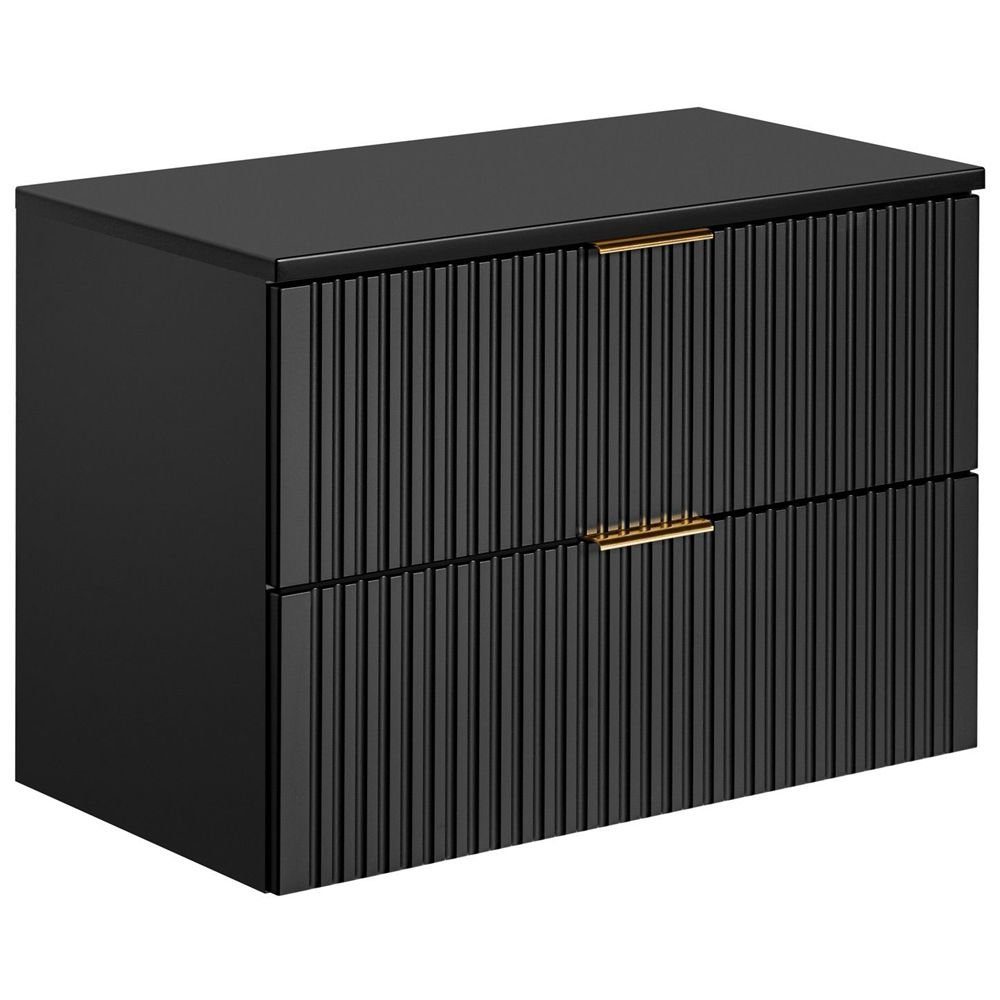 Lomadox Waschbeckenschrank ADELAIDE-56-BLACK schwarz mit gerillter Front 80,6/59,2/46,5 cm