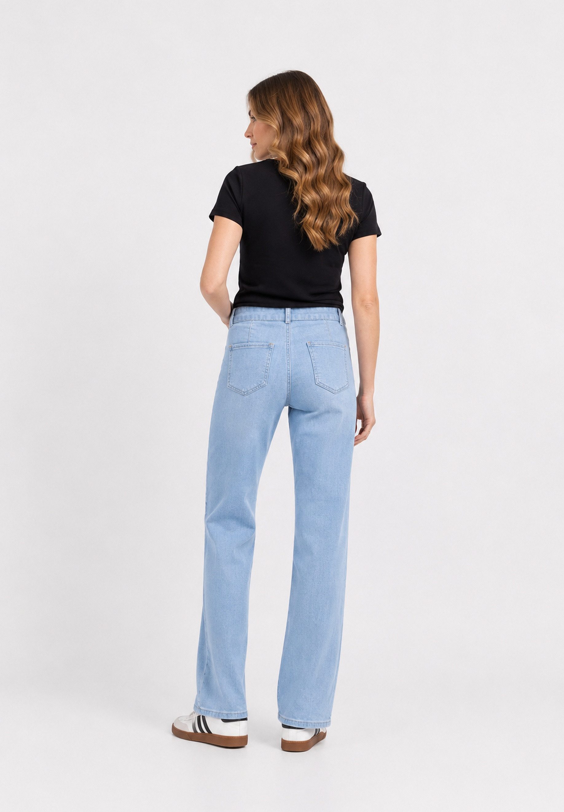 GIRL VIVI High-waist-Jeans Damen Straight Leg Jeans mit Gürtel und hohem Bund