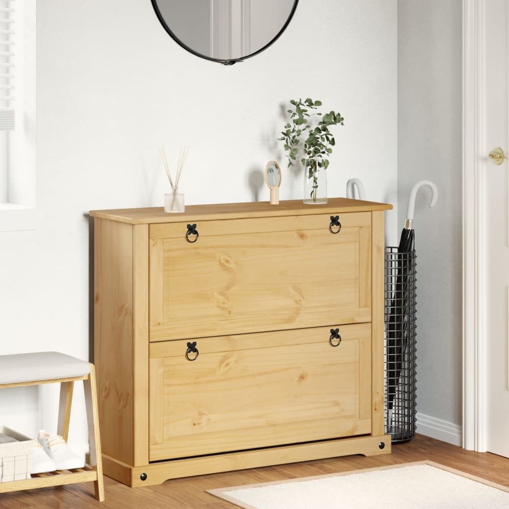 furnicato Schuhschrank aus Massivholz, Honigwachs-Finish, 99x32x85 cm, Honig (1-St)