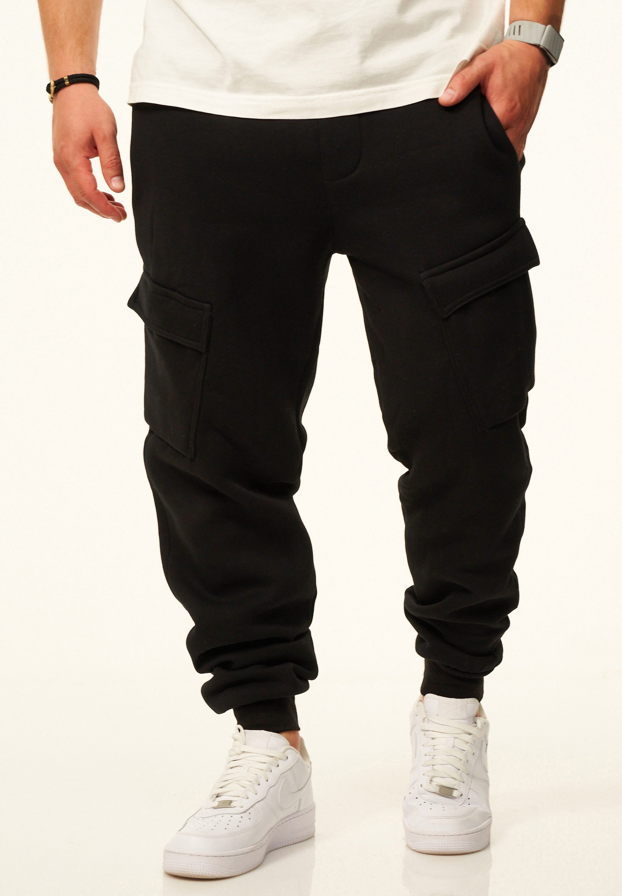 DAILY COTTON Jogginghose als Cargohose - Lange Trainingshose Sweatpants Herren Freizeithose mit Bündchen aus Baumwolle im Regular-Fit
