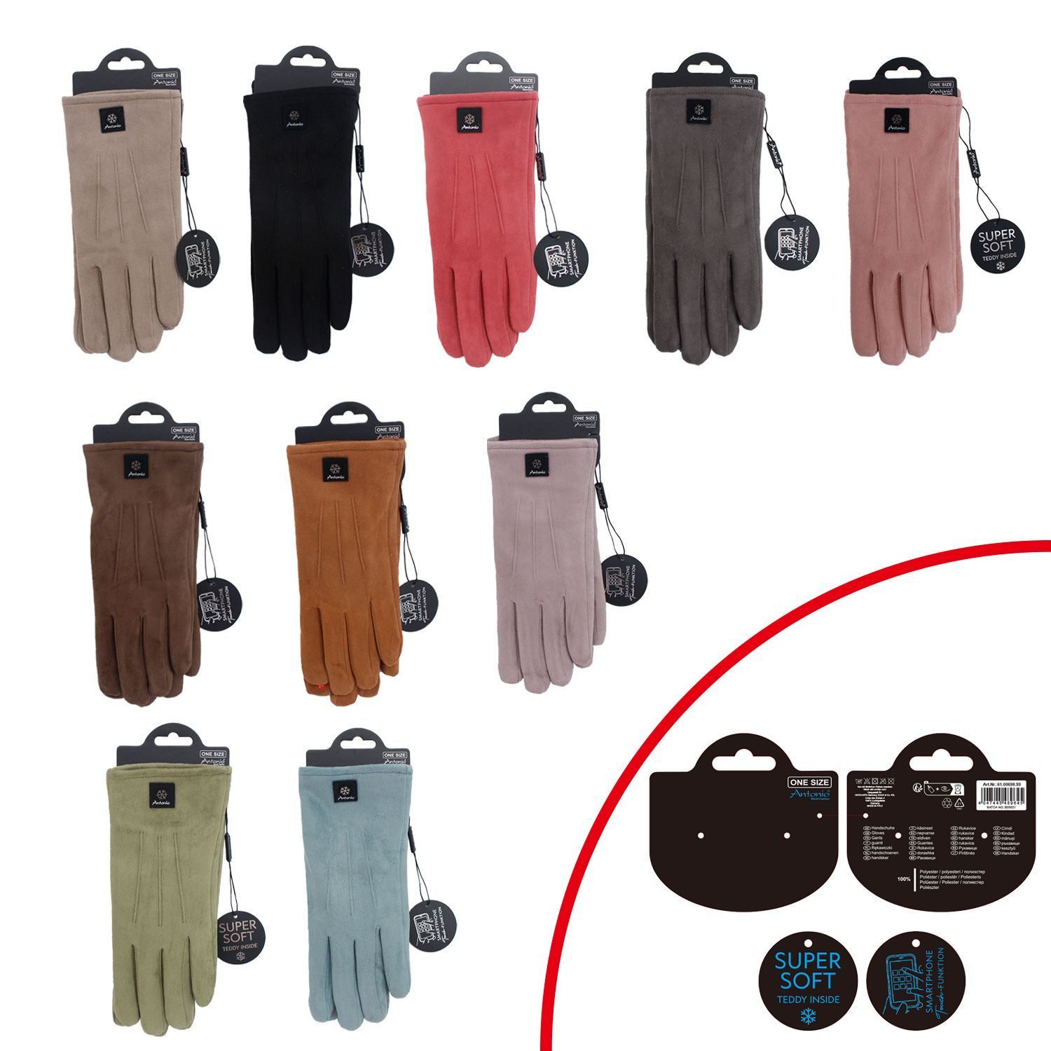 VewoTex Strickhandschuhe Fingerhandschuhe mit drei Streifen auf Handrücken » Touchfunktion (Kein Set, 2-St., 1 Paar Handschuhe) Gefütterte Winter Damen Handschuhe » Winterhandschuhe mit Teddyfutter