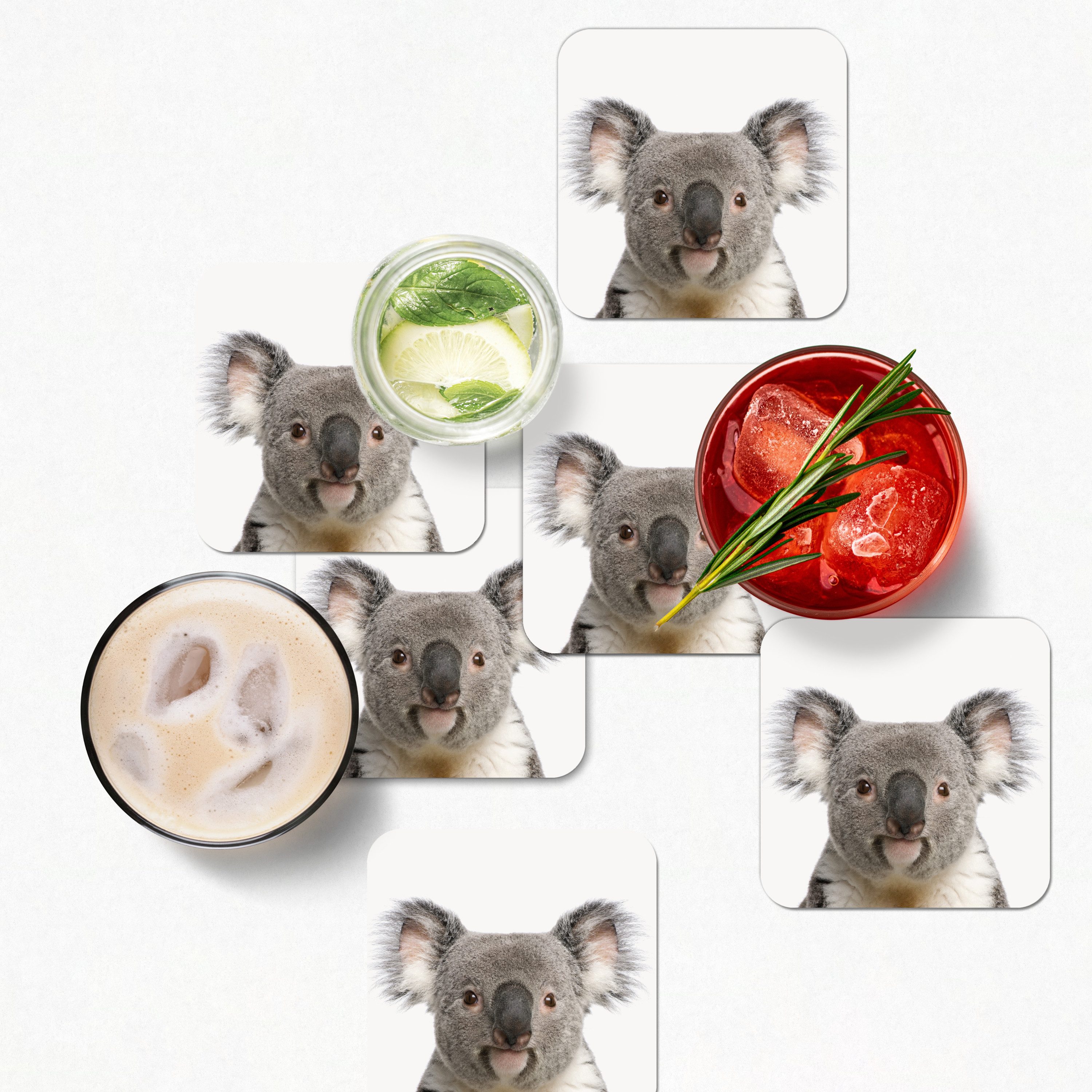 MuchoWow Glasuntersetzer Koala - Koala Bär - Mädchen - Jungen - Tiere, Zubehör für Gläser, 6-tlg., Tassenuntersetzer Kork, Quadrat, Untersetzer Set Gläser, 10x10 cm