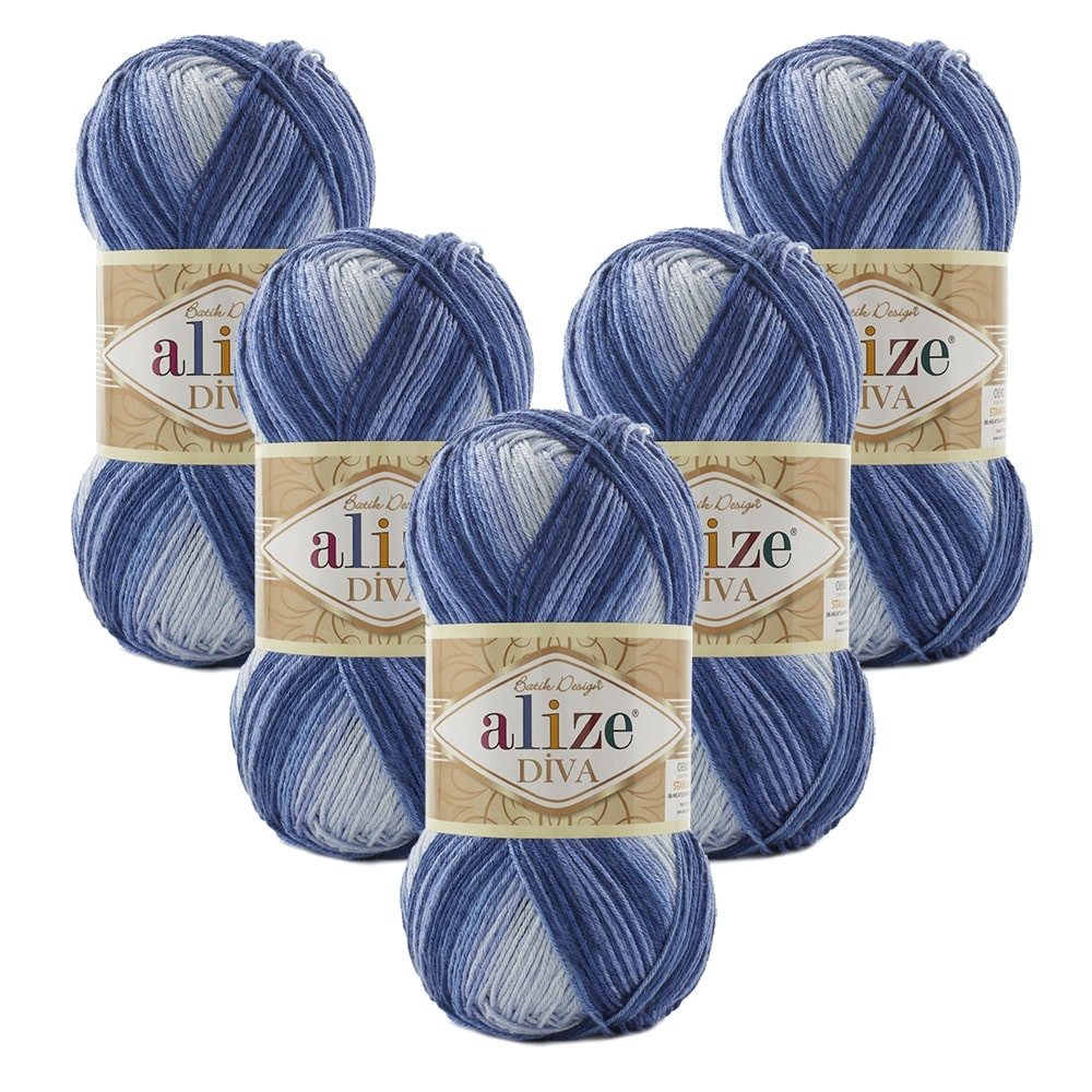Alize 5 x ALIZE Diva Batik 3282 Häkelwolle, 350 m, Häkelgarn,Seideneffekt,Handstrickgarn