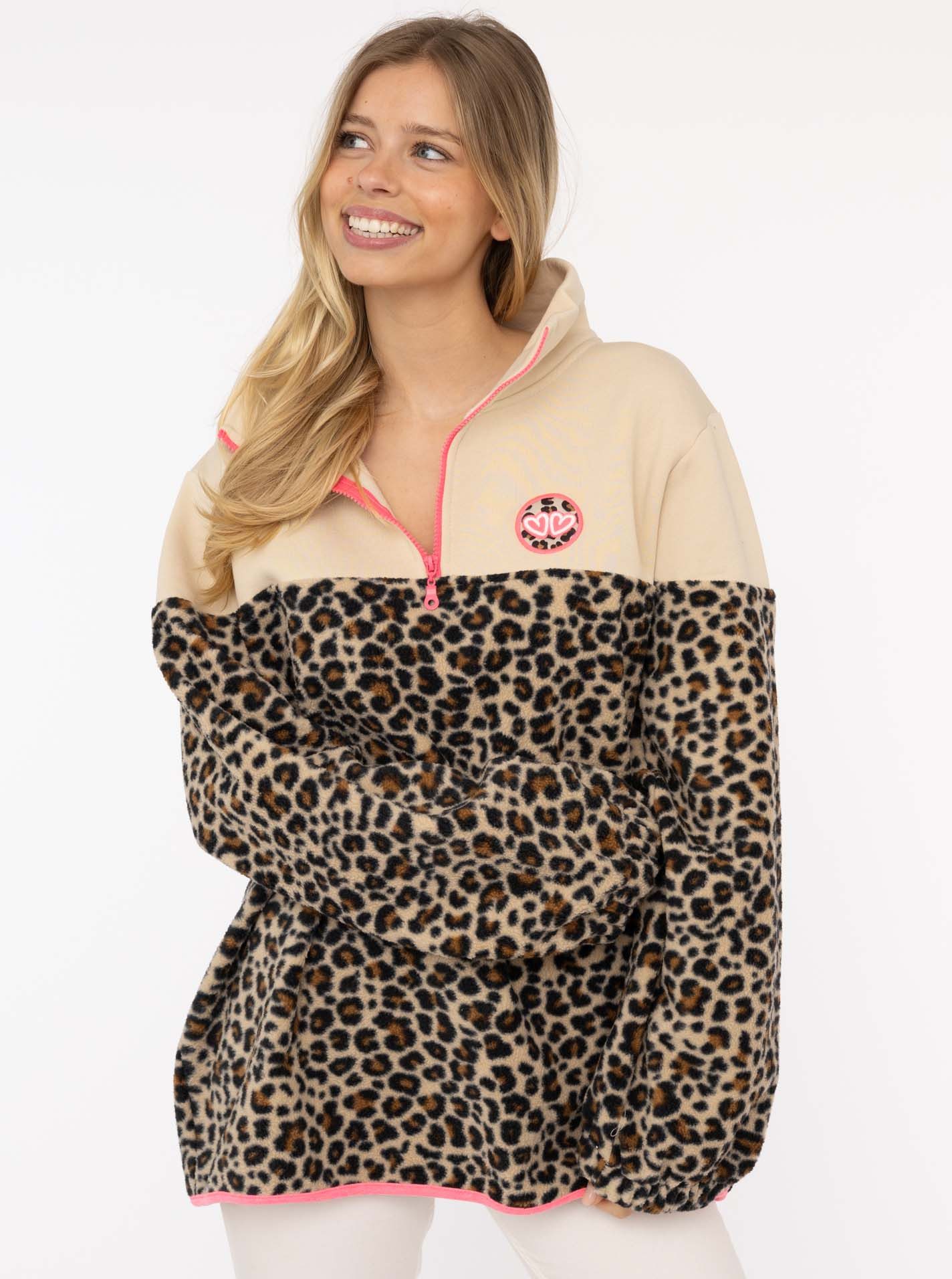 Zwillingsherz Troyer "Leo Lover" Animal-Muster, leichte Oversizeform, Kontr günstig online kaufen