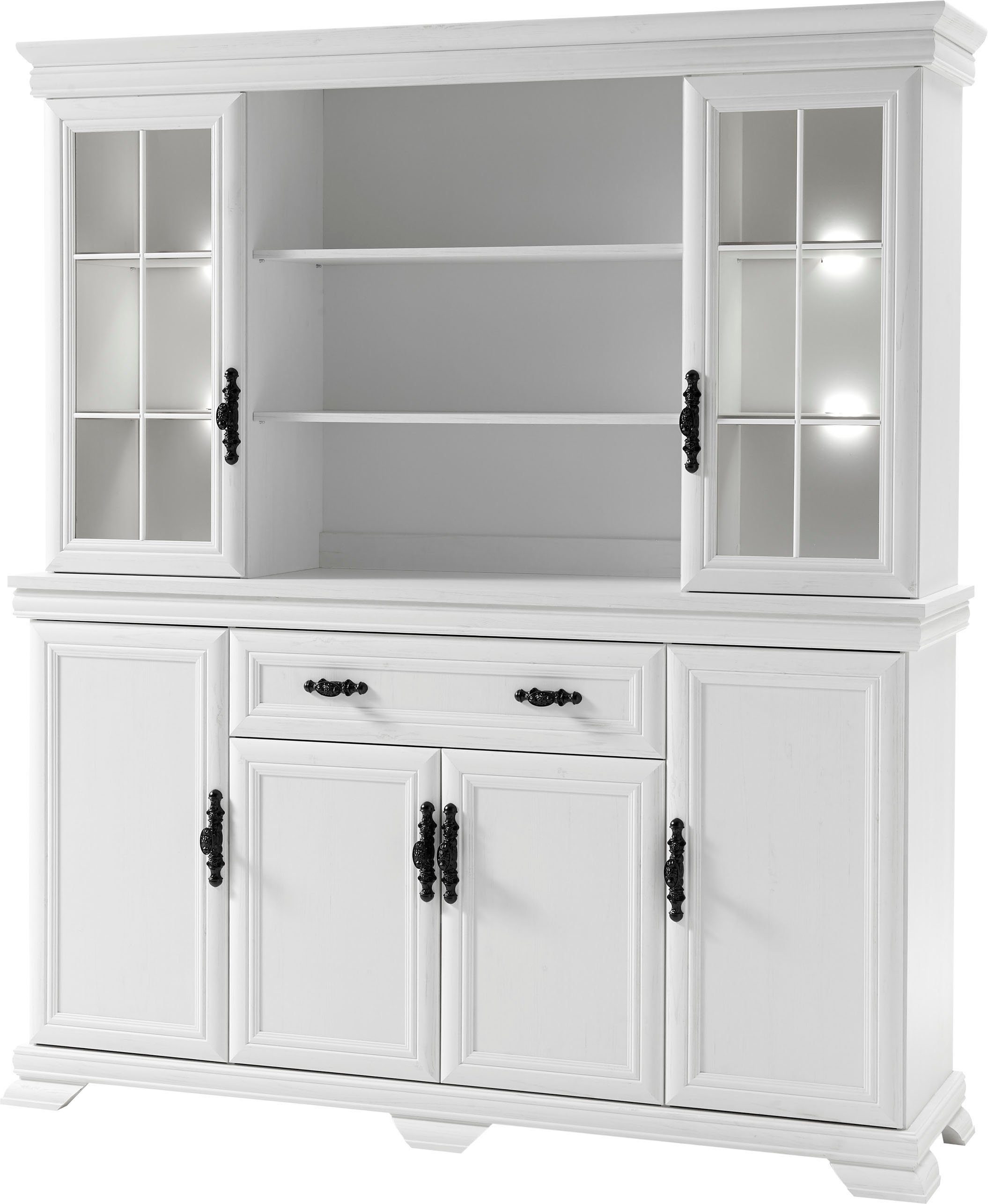 OTTO home Buffet Royal, Hochschrank im Landhausstil, eleganter Schrank, Küchenschrank dekorative Rahmenoptik, Metallgriffe, viel Stauraum, 168 cm breit