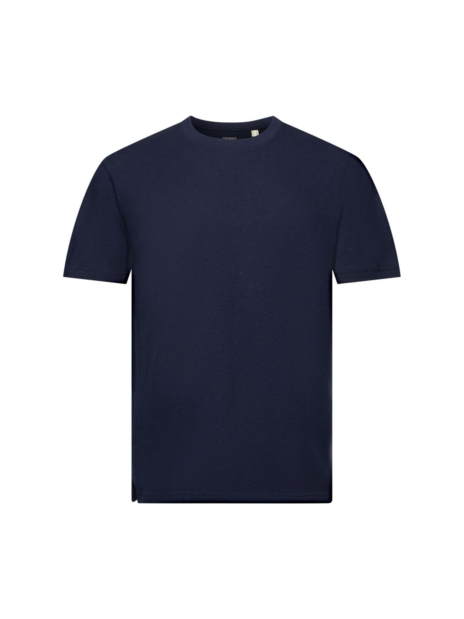 (1-tlg) Esprit Baumwoll-Leinenmix T-Shirt NAVY Rundhals-T-Shirt,