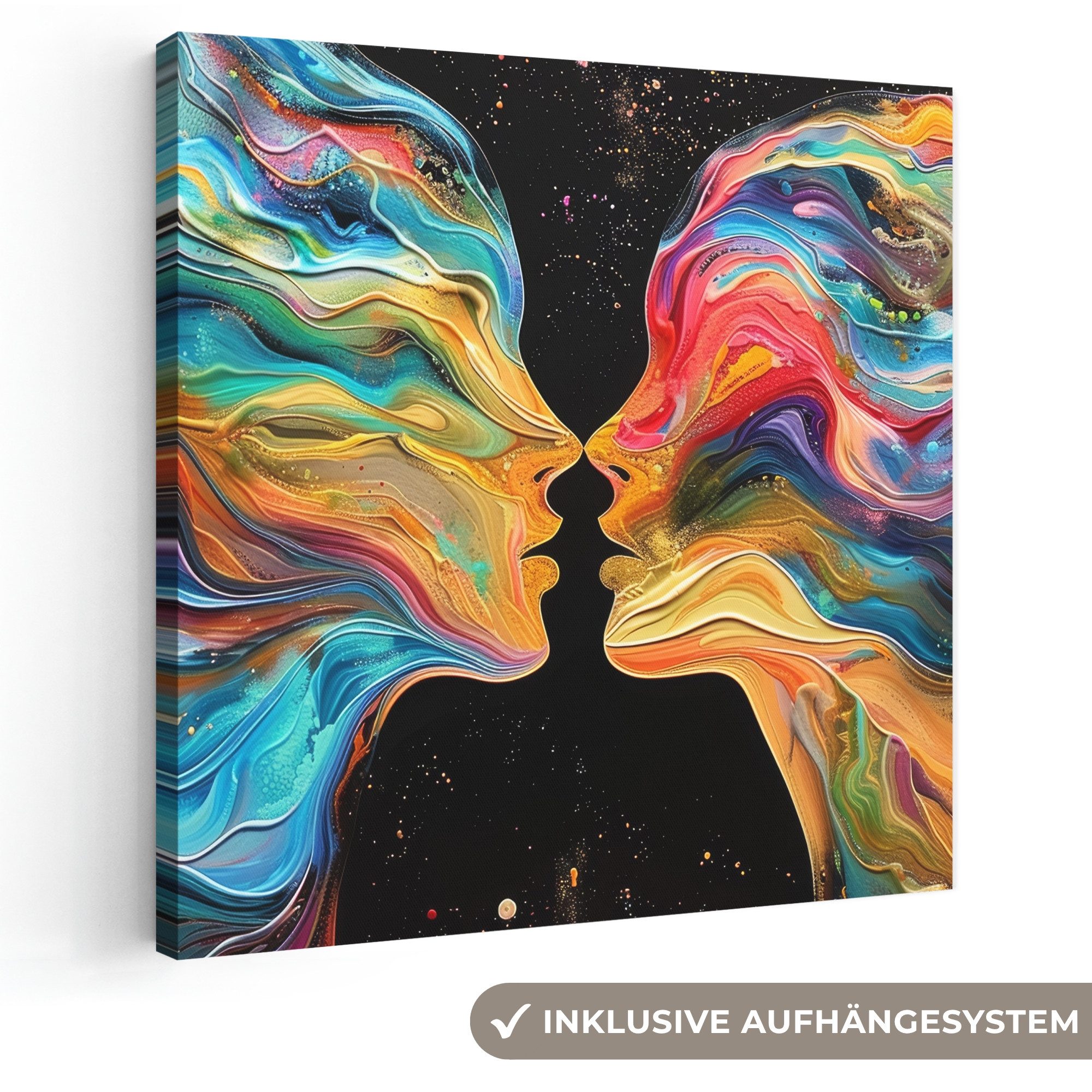 OneMillionCanvasses® Leinwandbild Kunst - Bunt - Frau - Kunst - Abstrakt - Gesichter, Fotodruck (1 St), Wandbild, Deko Schlafzimmer Wohnzimmer Flur 20x20 cm