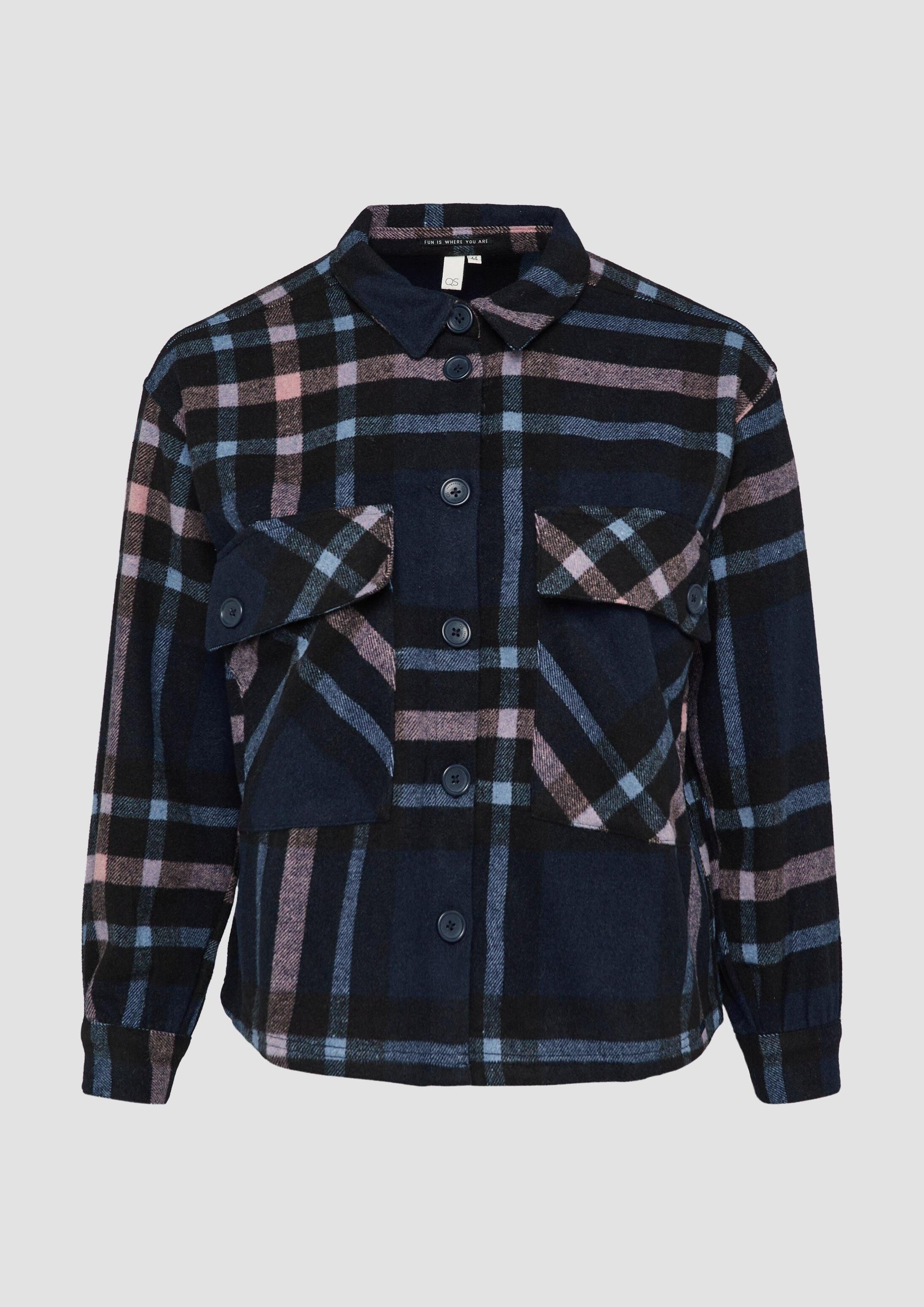 QS Langarmbluse Bluse Leicht verkürztes Overshirt aus Flanell