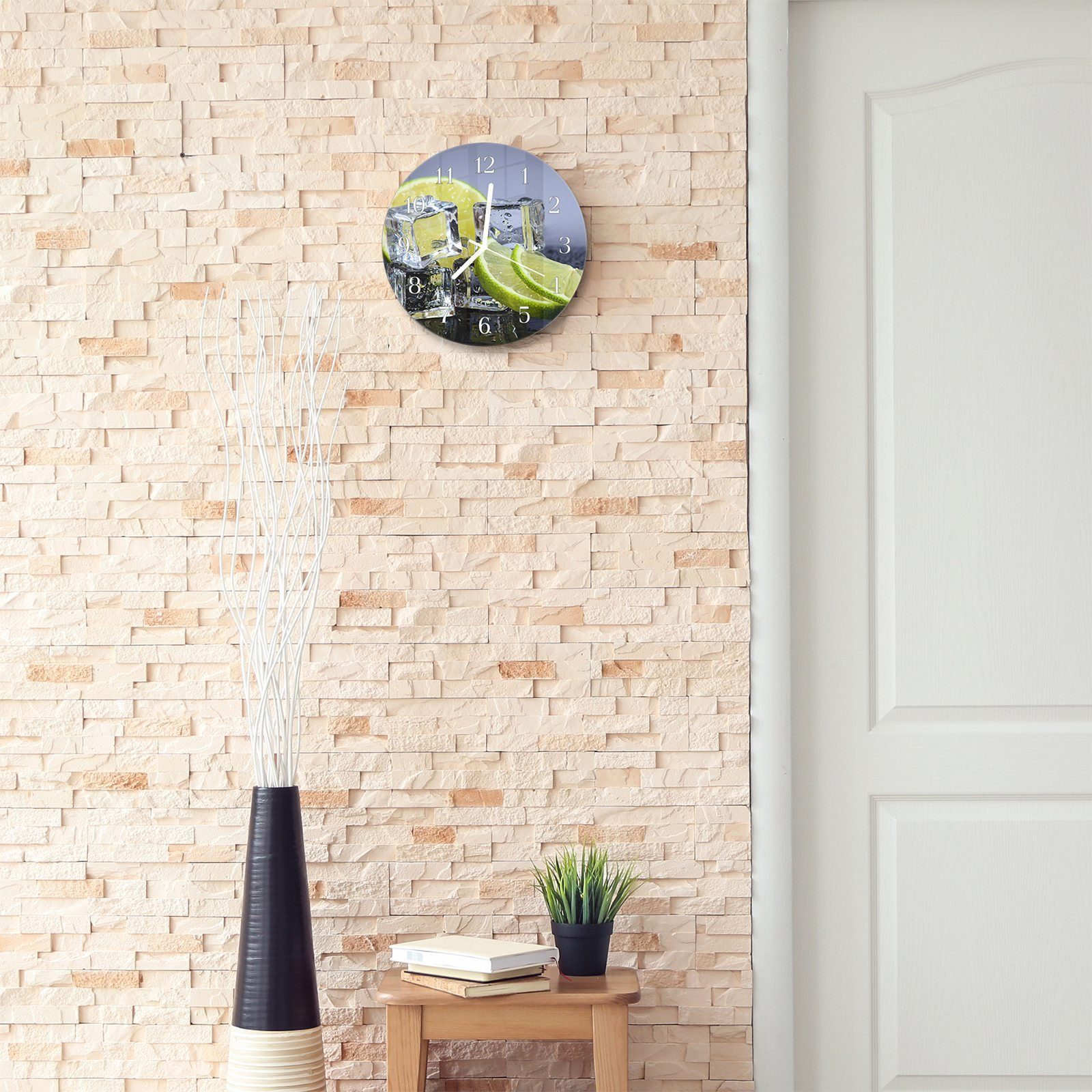 Durchmesser Motiv Rund Wanduhr mit Primedeco Quarzuhrwerk mit Wanduhr cm - mit Glas und aus Eiswürfel 30 Zitronenschnite