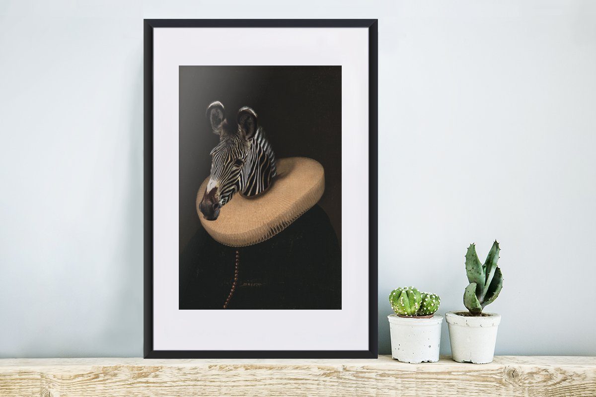 Barock Zebra, Kunstdruck, Bilderrahmen MuchoWow Rahmen, mit (1 St), - Poster Poster, - Meister Alte Gerahmtes Schwarzem