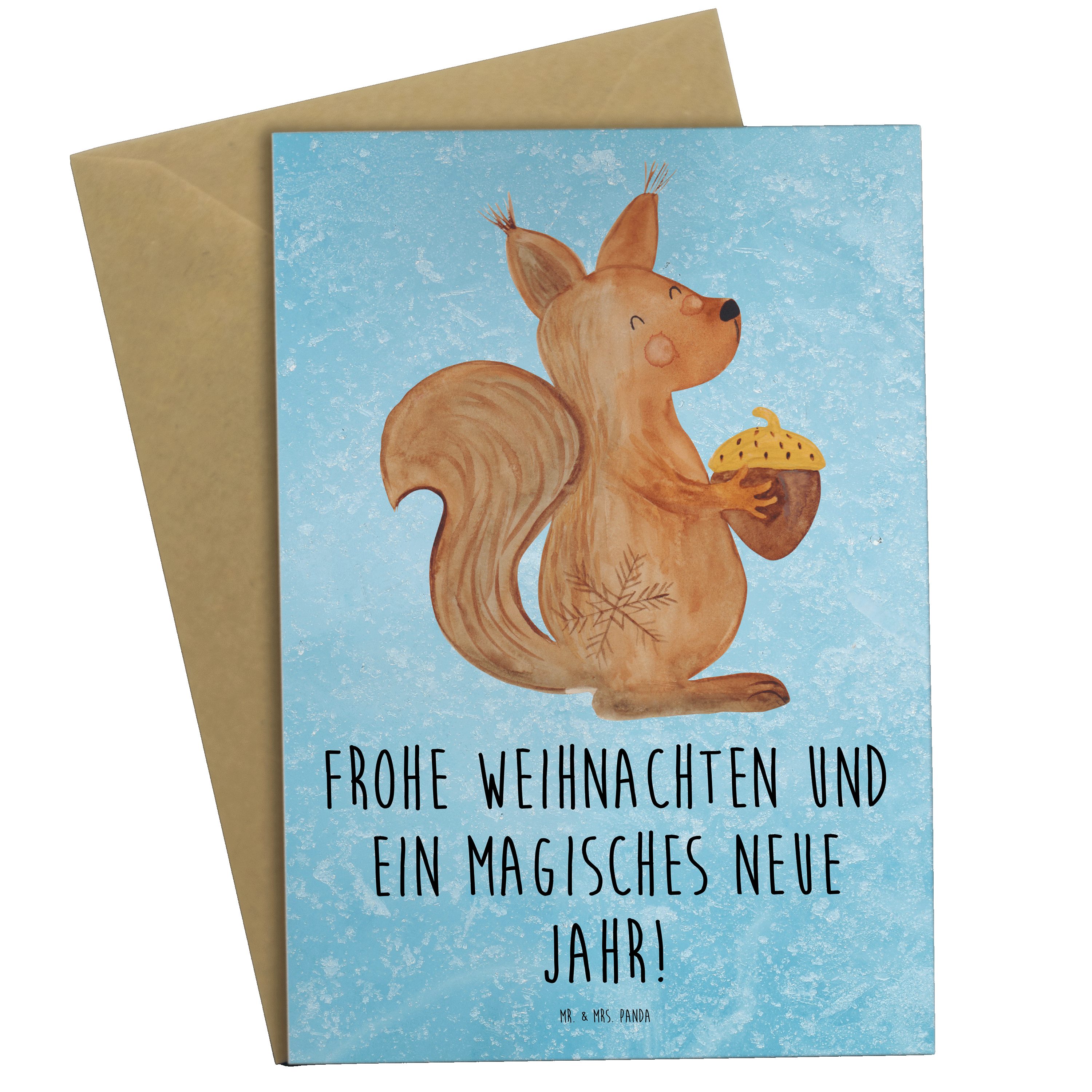 Mr. & Mrs. Panda Grußkarte Eichhörnchen Weihnachten - Eisblau - Geschenk, Nikolaus, Klappkarte