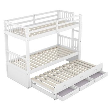 Celya Etagenbett Kinderbett Hausbett Bettgestell Kiefer MDF undausziehbarem Bett (mit Leiter undausziehbarem Bett und 3 Schubladen), für Mädchen und Jungen