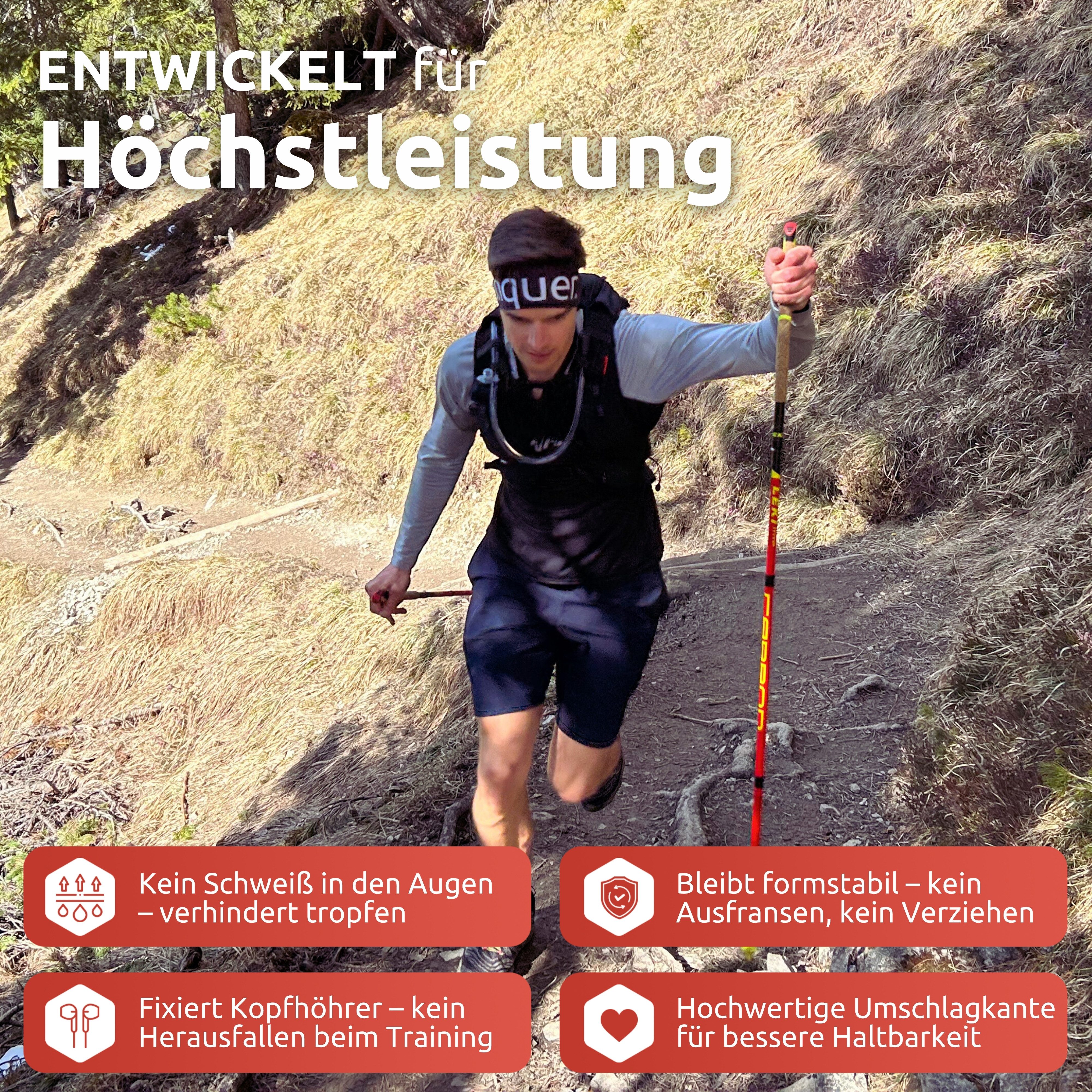 Conquer. Schweißband Sportstirnband für Damen & Herren, Dünnes Laufstirnband & Schweißband, Eng anliegend