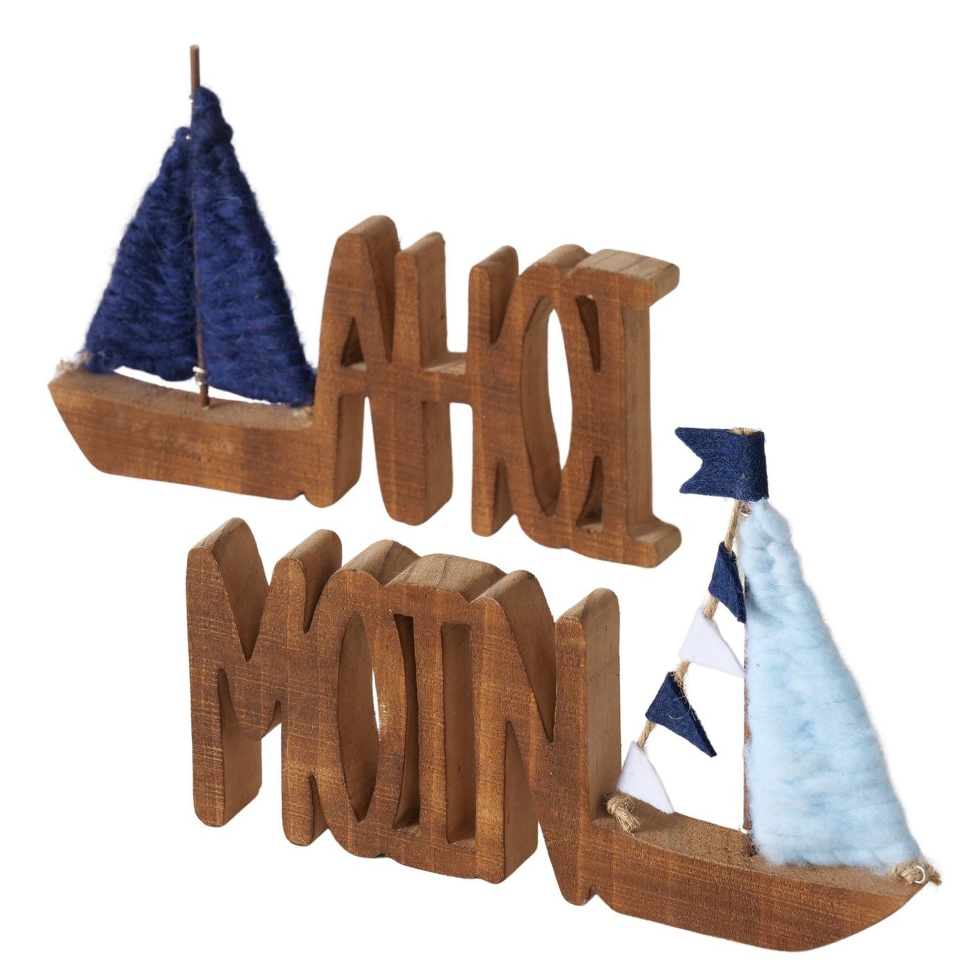 BOLTZE Deko-Schriftzug Dekoaufsteller Schriftzug 2-teilig - Ahoi & Moin (2er-SET)