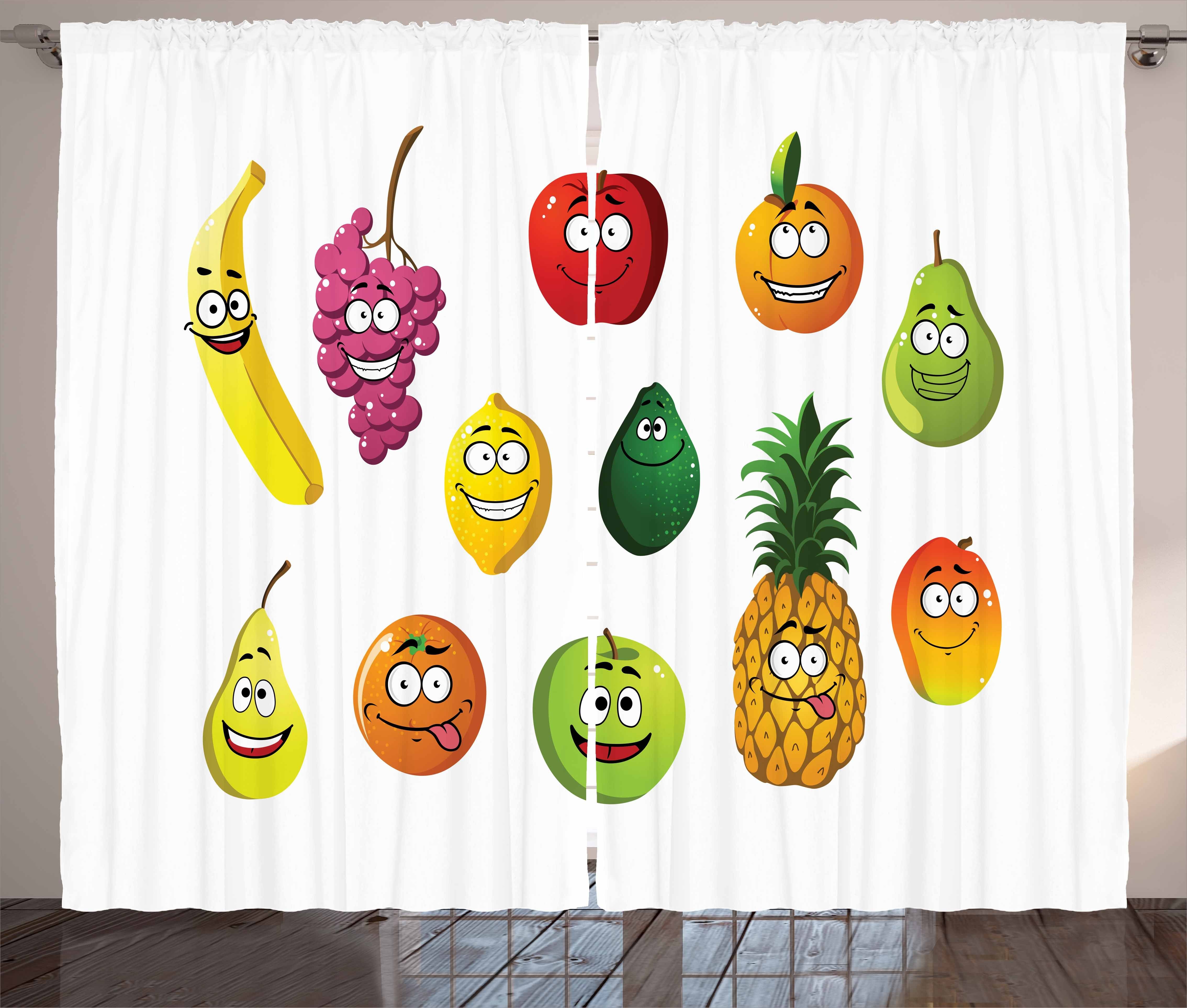 Gardine Schlafzimmer Kräuselband Vorhang mit Schlaufen und Haken, Abakuhaus, Obst Banana Traube, Birne, Avocado