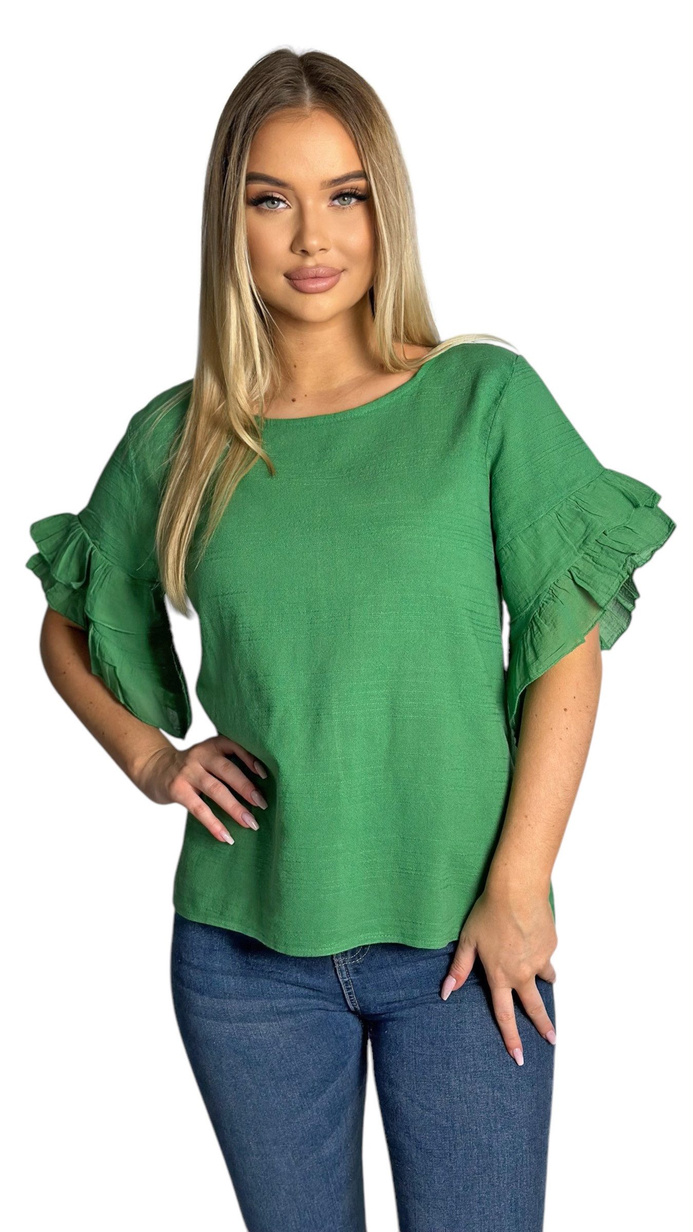 Mississhop Kurzarmshirt Charmantes Volant-Ärmel-Shirt – 100% günstig online kaufen